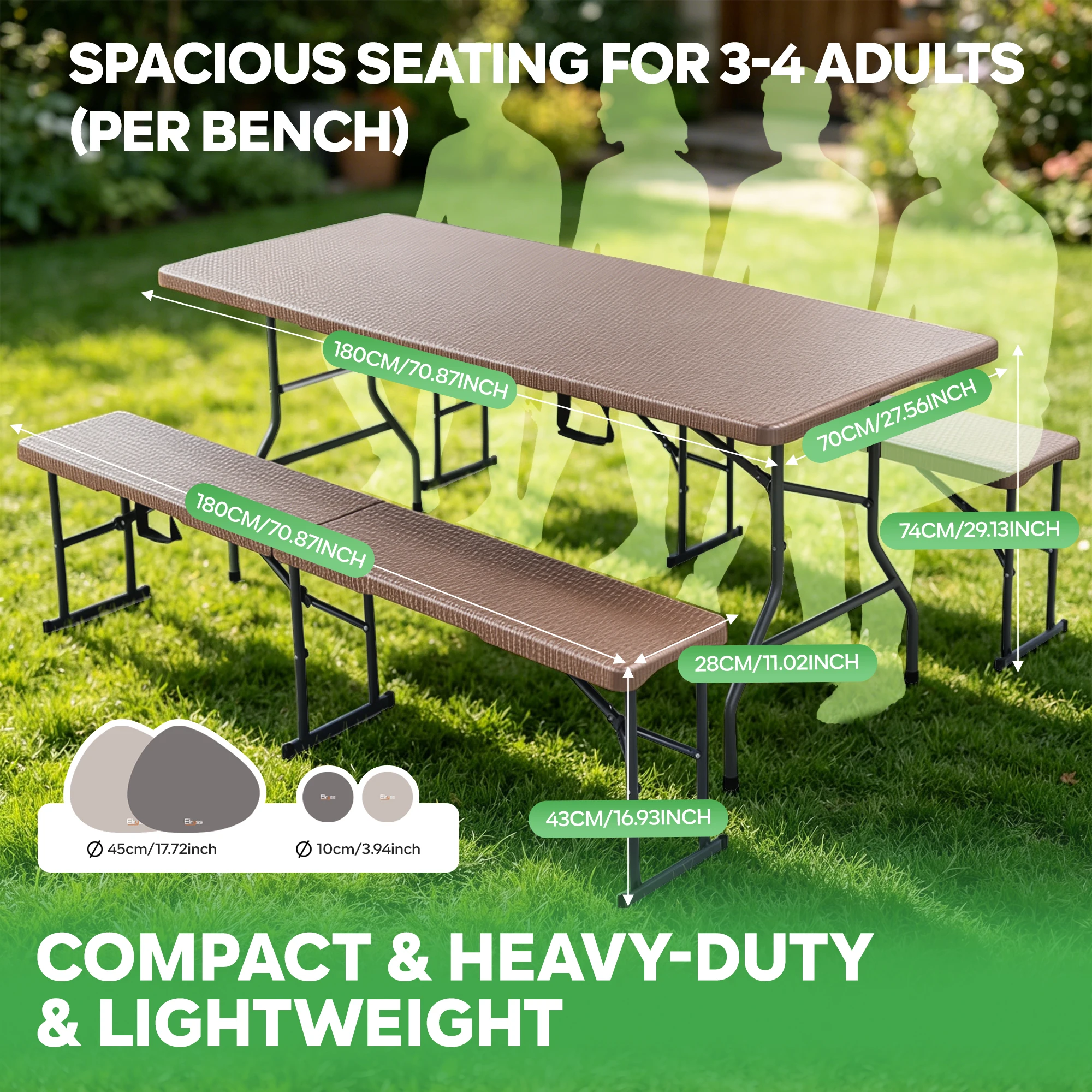 Set Table Pliante 180cm + 2 Bancs