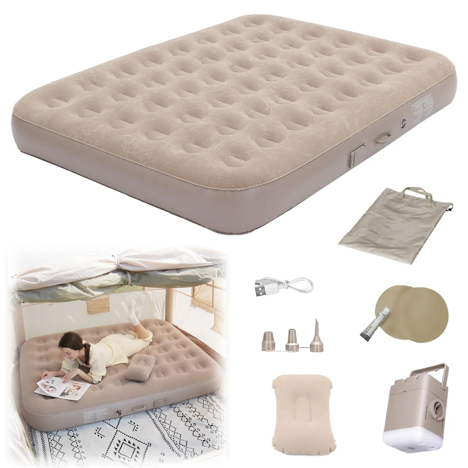 Matelas de camping auto-gonflant multi usage avec coussin fourni – Image 15