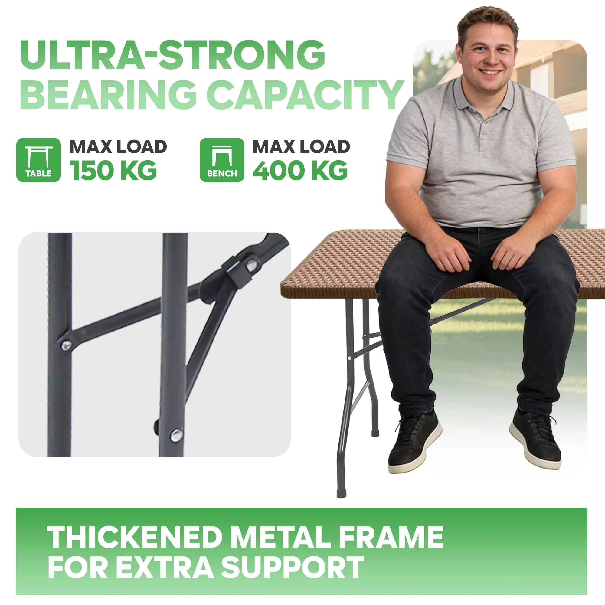 Set Table Pliante 180cm + 2 Bancs – Image 3