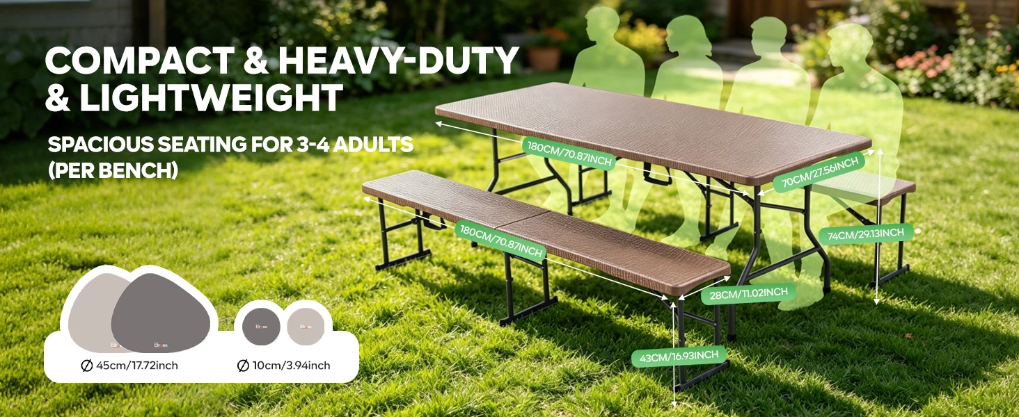 Set Table Pliante 180cm + 2 Bancs – Image 8