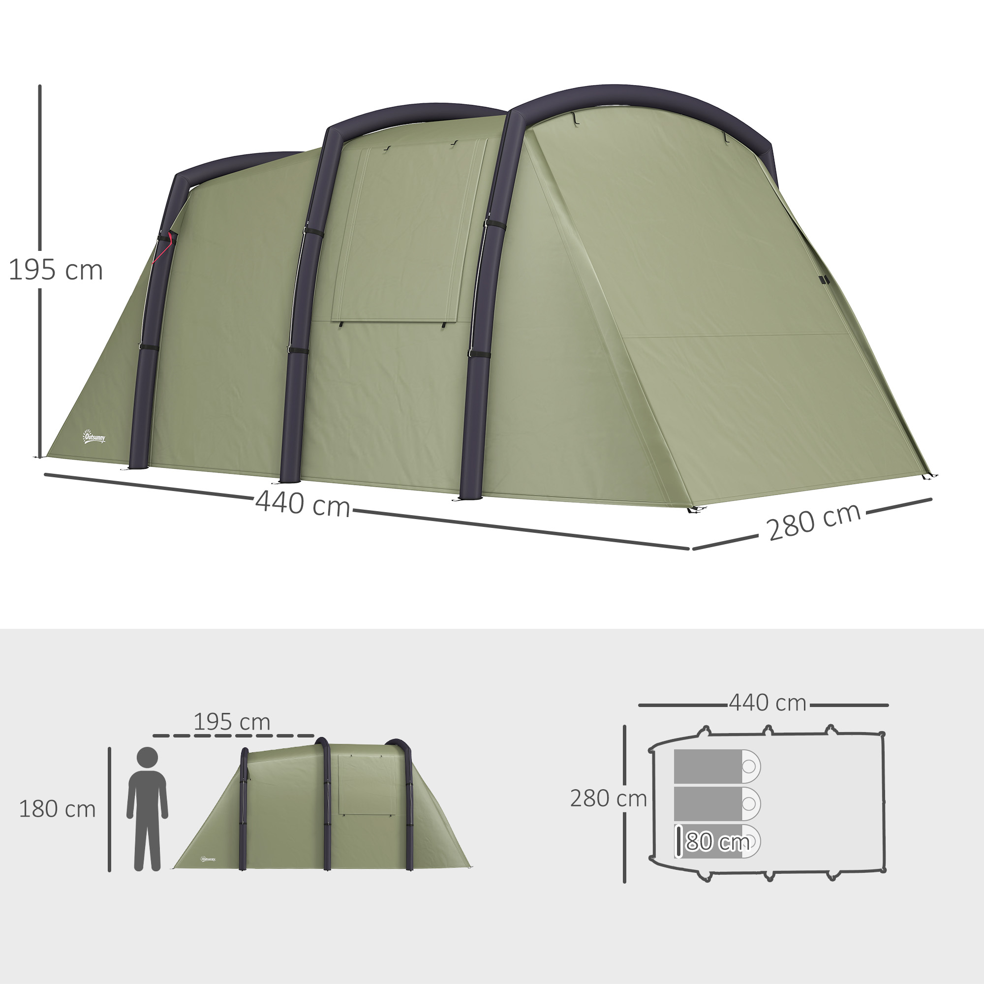 Tente tunnel gonflable 3/4 personnes Outsunny – Image 10