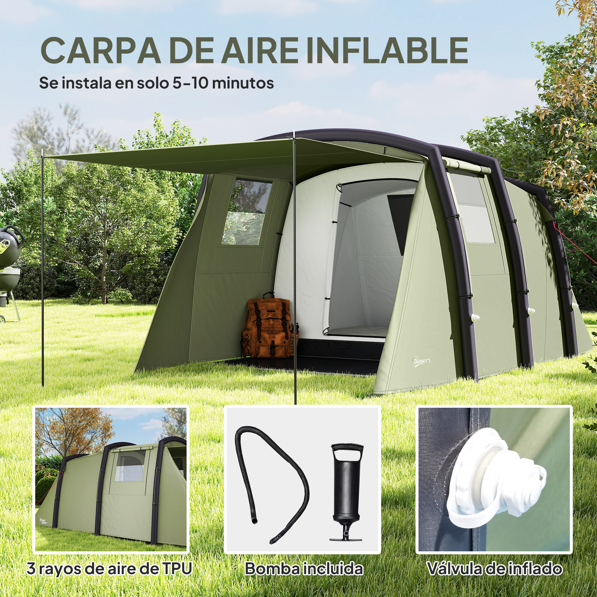 Tente tunnel gonflable 3/4 personnes Outsunny – Image 11