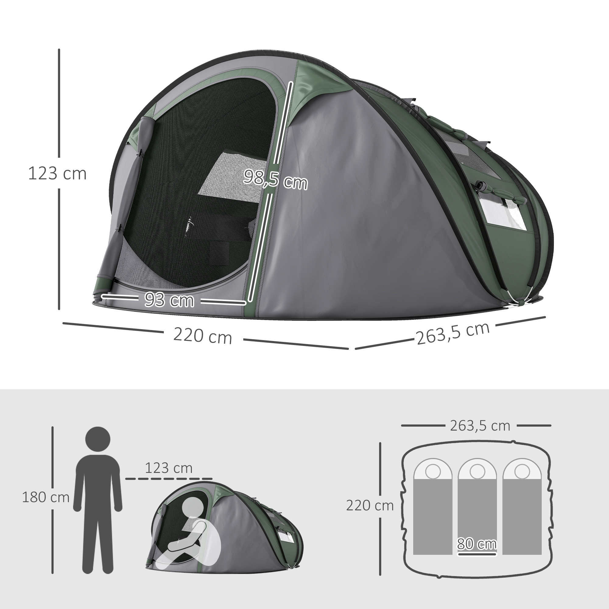 Tente camping 3/4 personnes,1 chambre, pop-up 5 s Outsunny, – Image 11