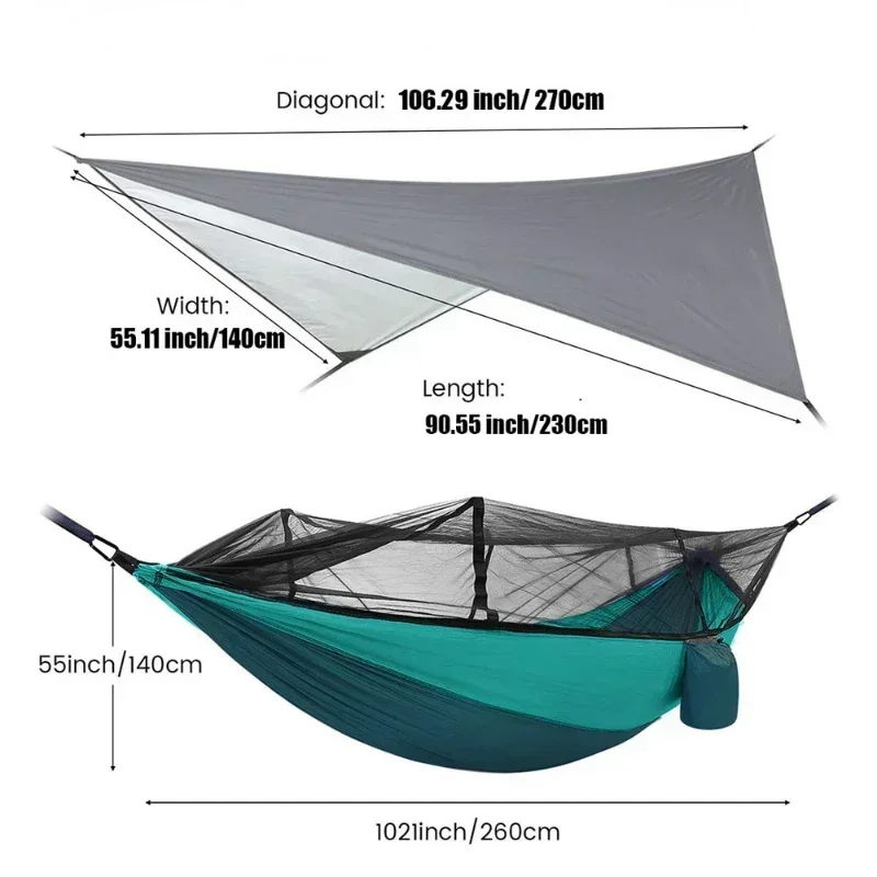 Hamac double 260x140cm, léger , moustiquaire et bache protection – Image 6