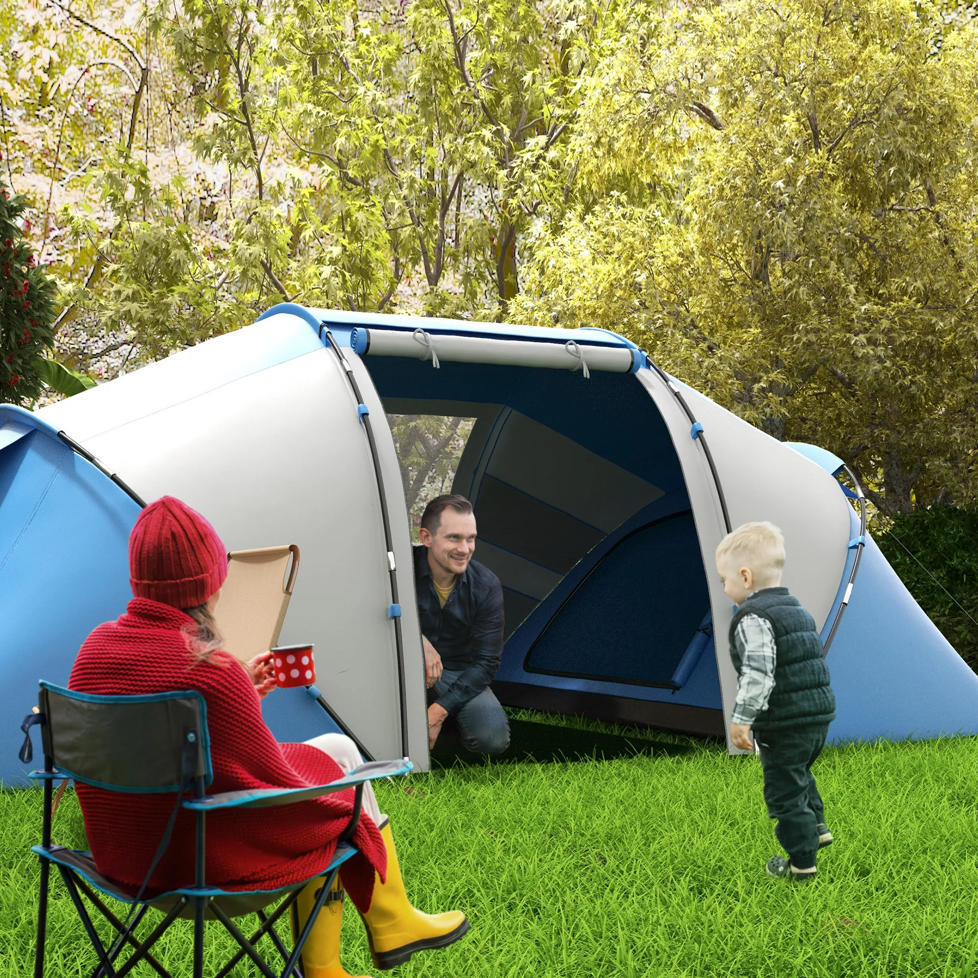 Tente Camping 4/6 personnes 2 chambres Outsunny