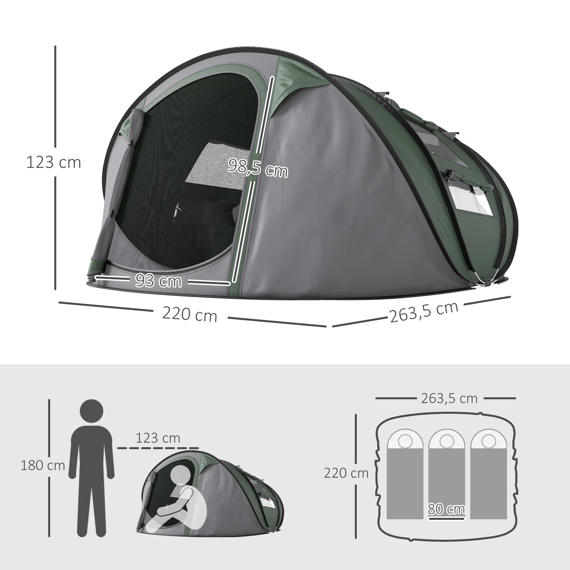 Tente camping 3/4 personnes,1 chambre, pop-up 5 s Outsunny, – Image 5