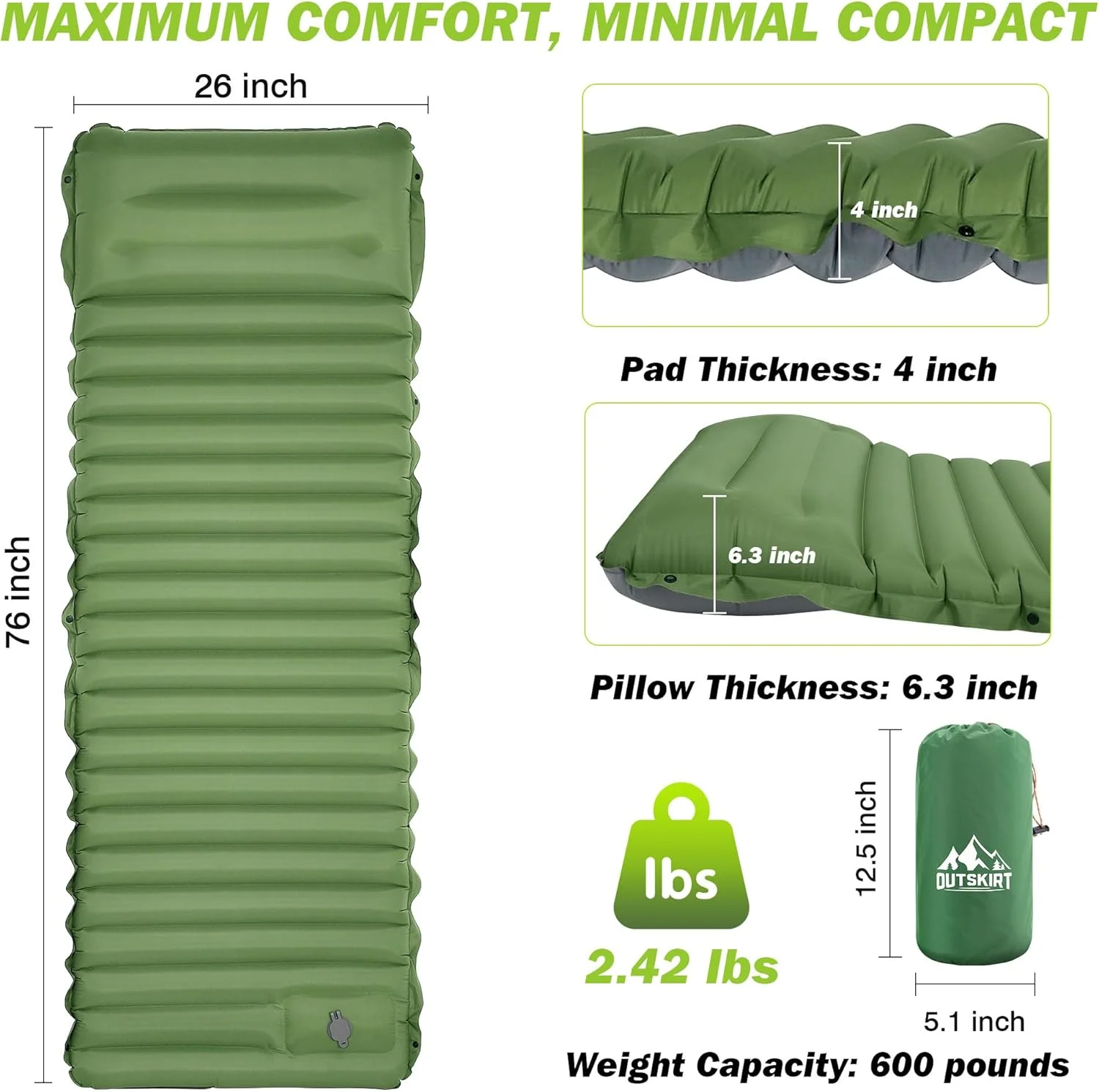 Matelas de camping auto-gonflant épais de 10 cm et compact – Image 5