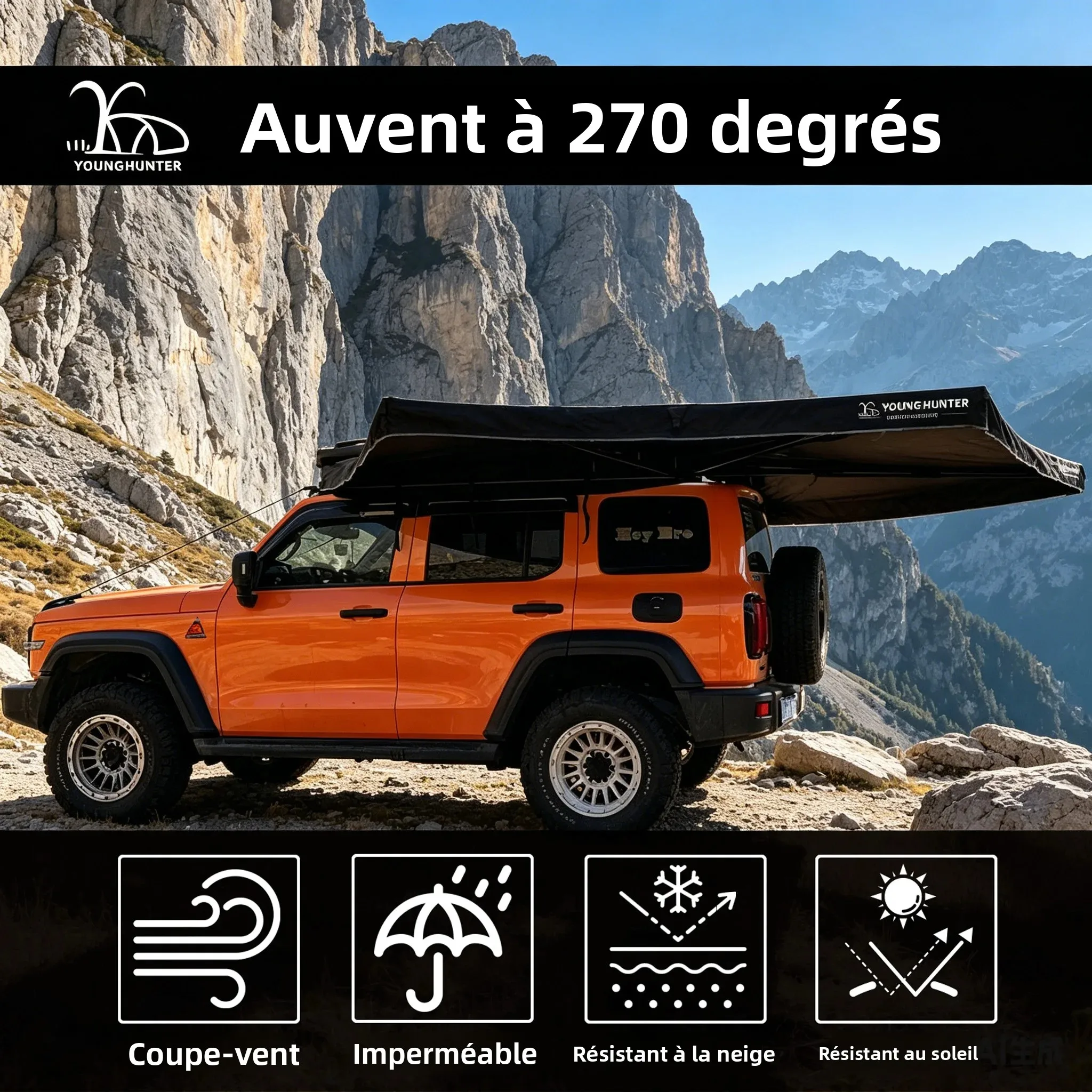 Tente latérale de camping 270 ° pour 4/4 YOUNGHUNTER 4WD Foxwing – Image 5