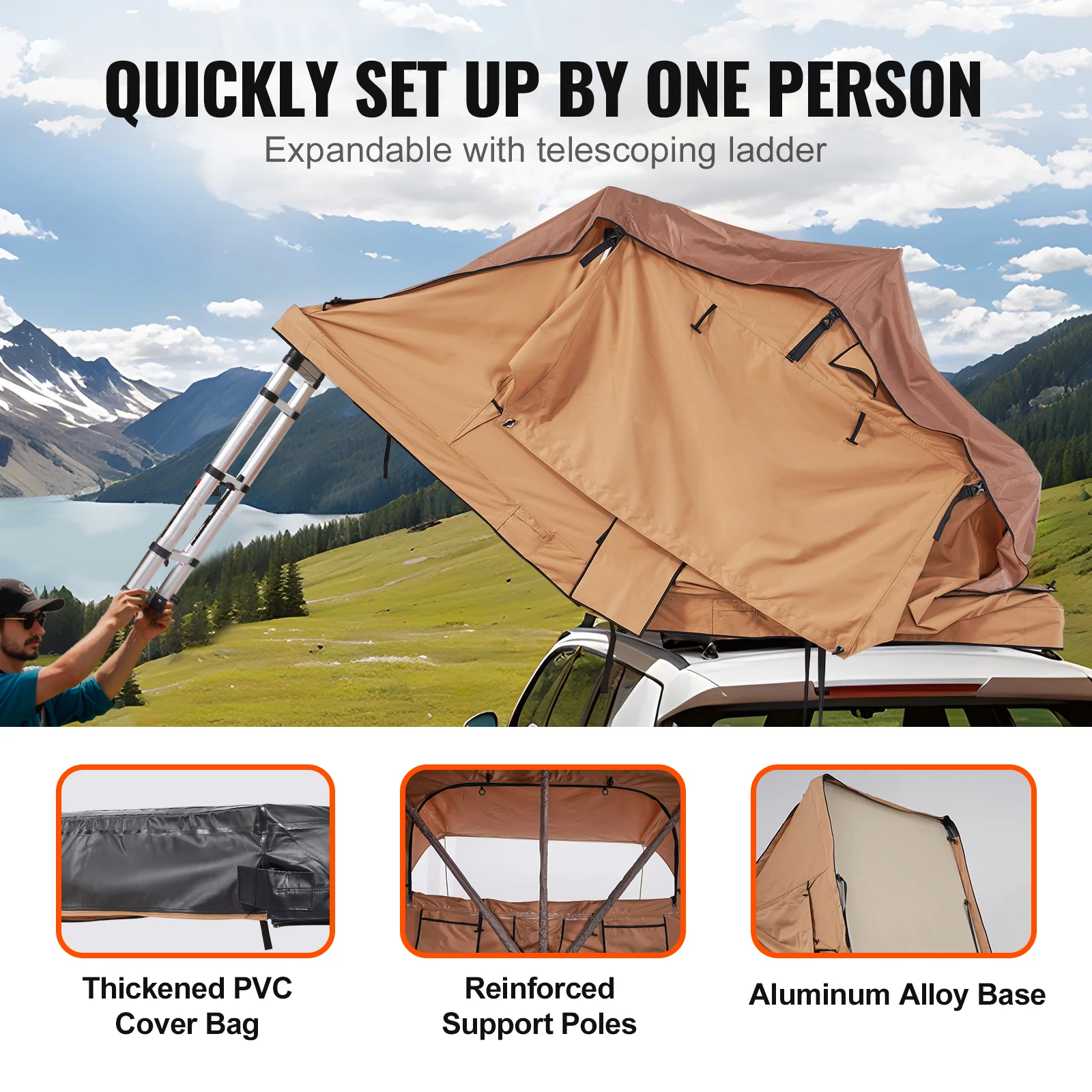 Tente de toit rigide 1/2 personnes (échelle Matelas Sac pour Jeep SUV Van Pickup) – Image 4