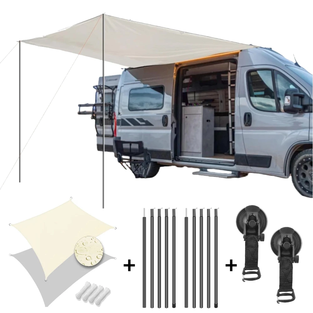 Auvent étanche 2x4M avec poteaux ventouses rétractable