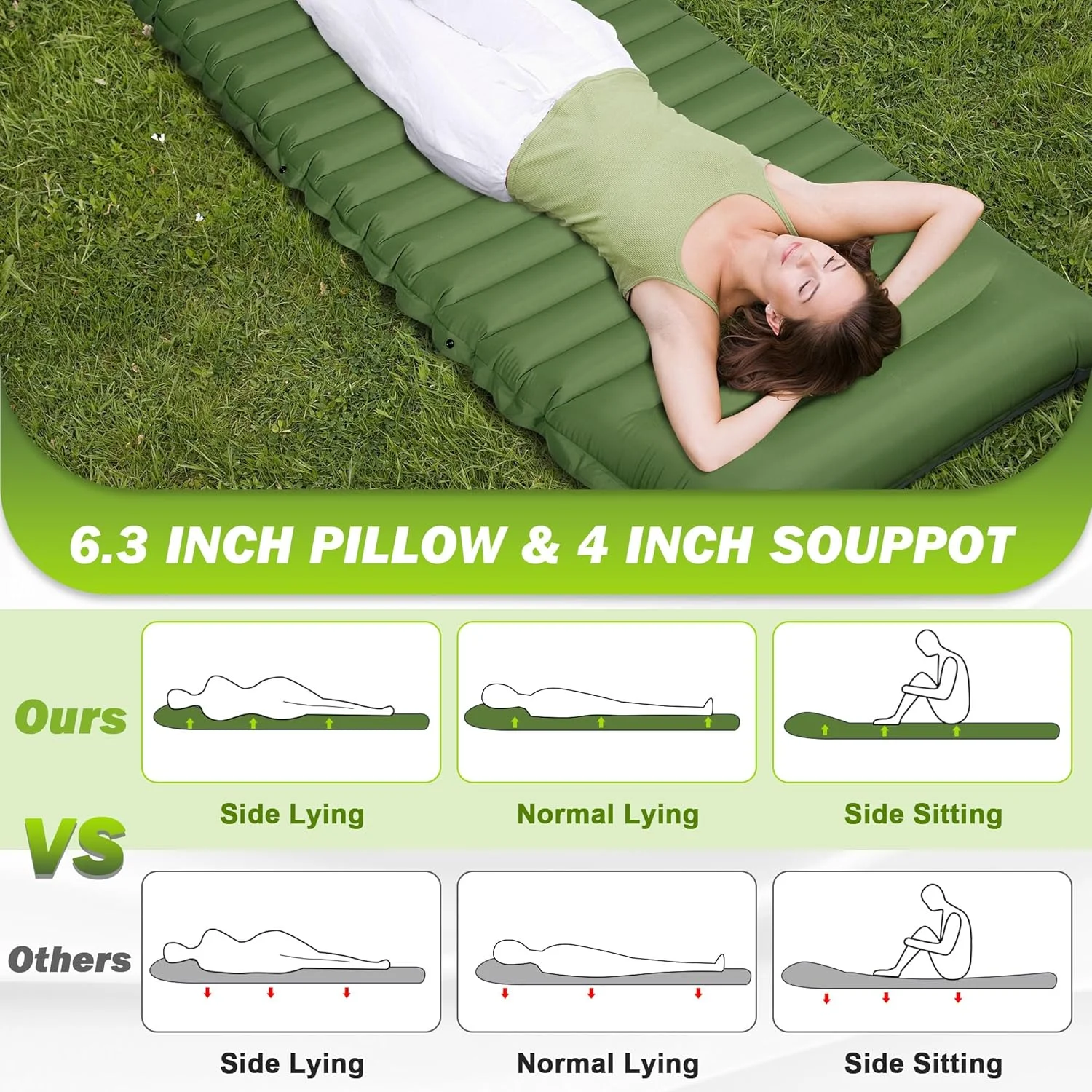 Matelas de camping auto-gonflant épais de 10 cm et compact – Image 3