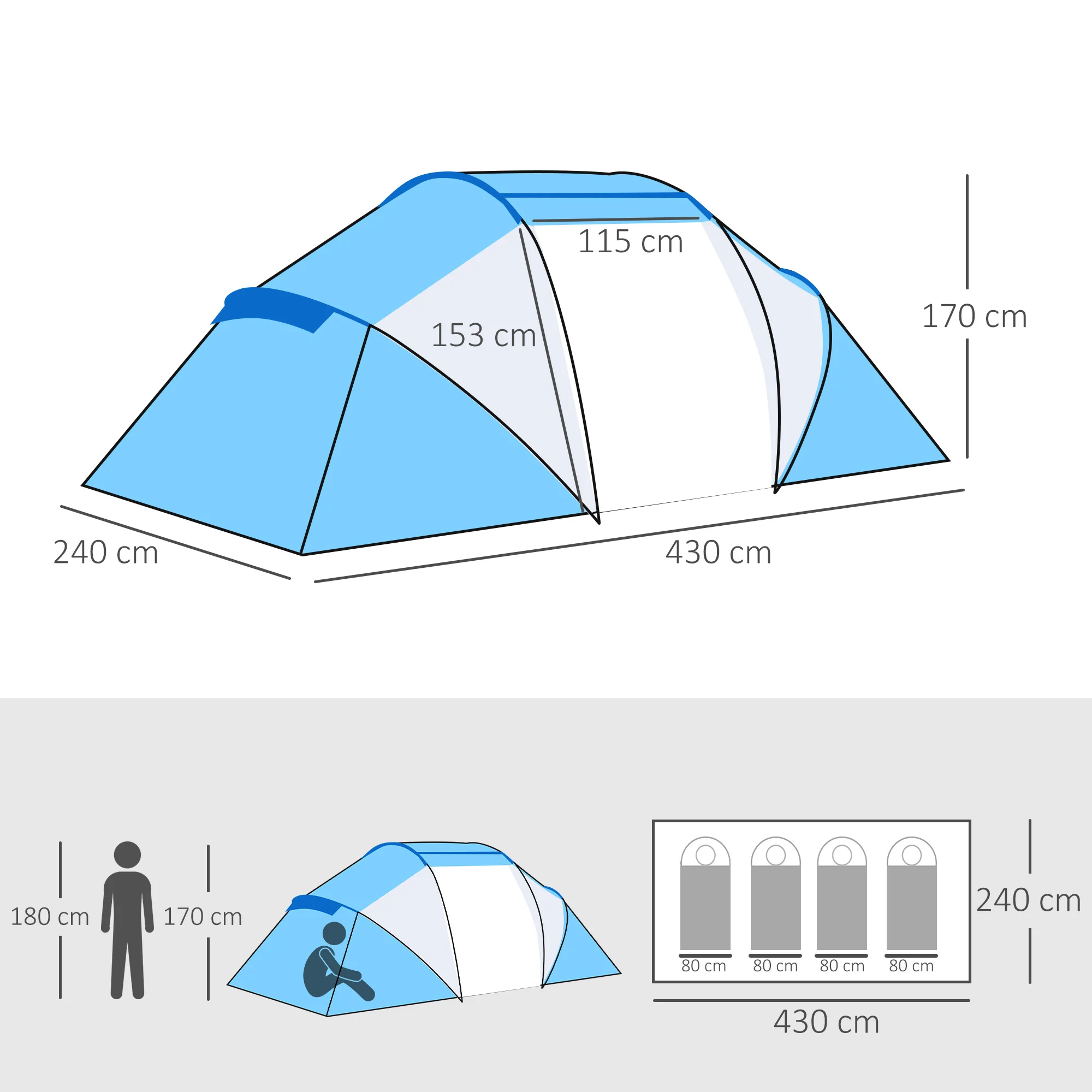 Tente Camping 4/6 personnes 2 chambres Outsunny – Image 11