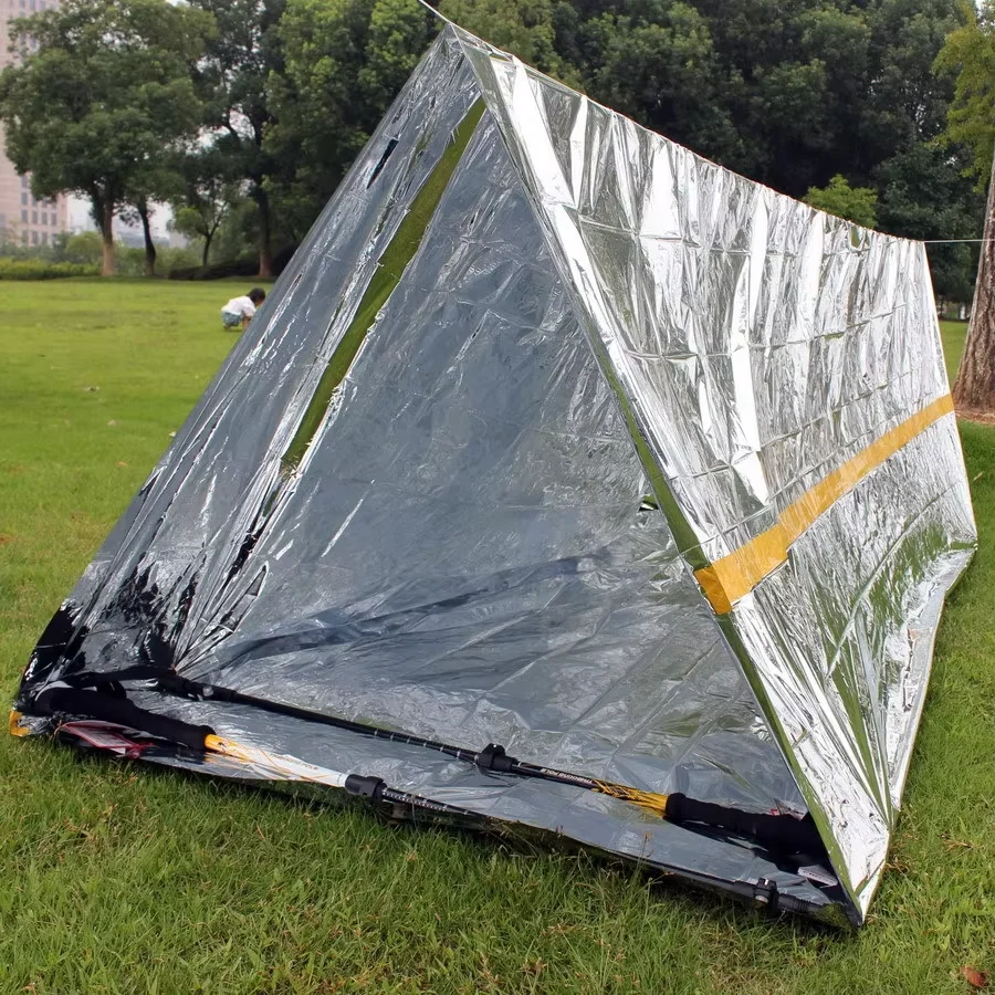 tente survie bivouac, abri d'urgence 1/2 personnes, sac de couchage, couverture thermique imperméable – Image 6