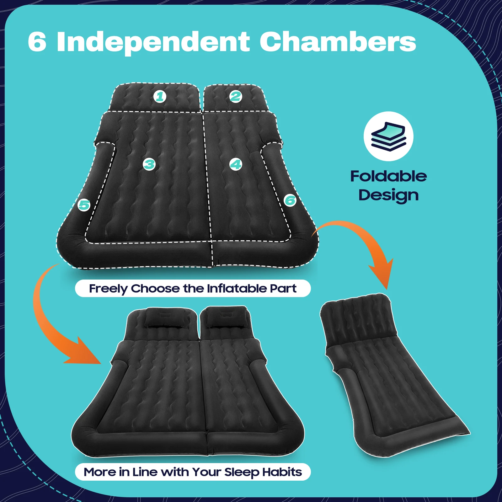Matelas gonflable voiture (pompe et oreiller integrés) Siège arrière – Image 7