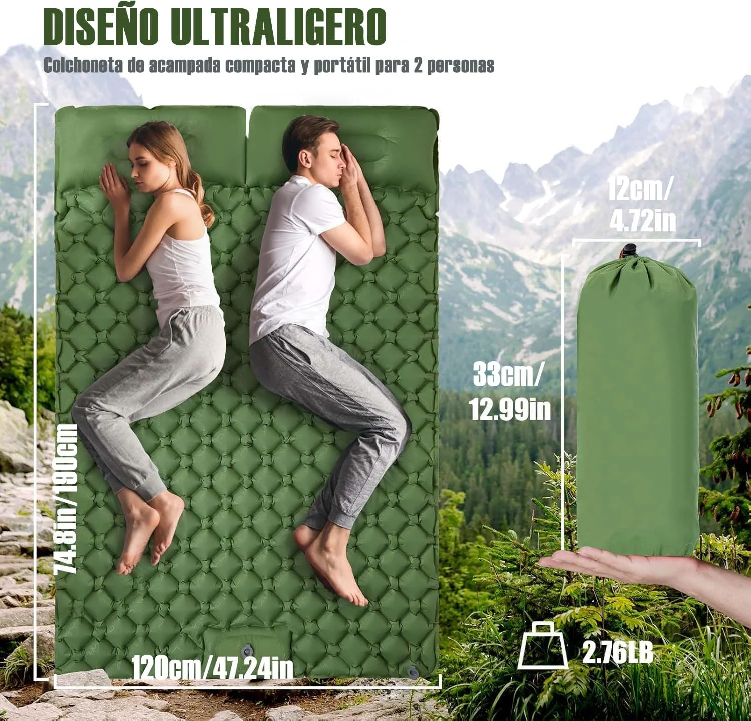 Matelas autogonflant ultraléger double extra large camping – Image 4