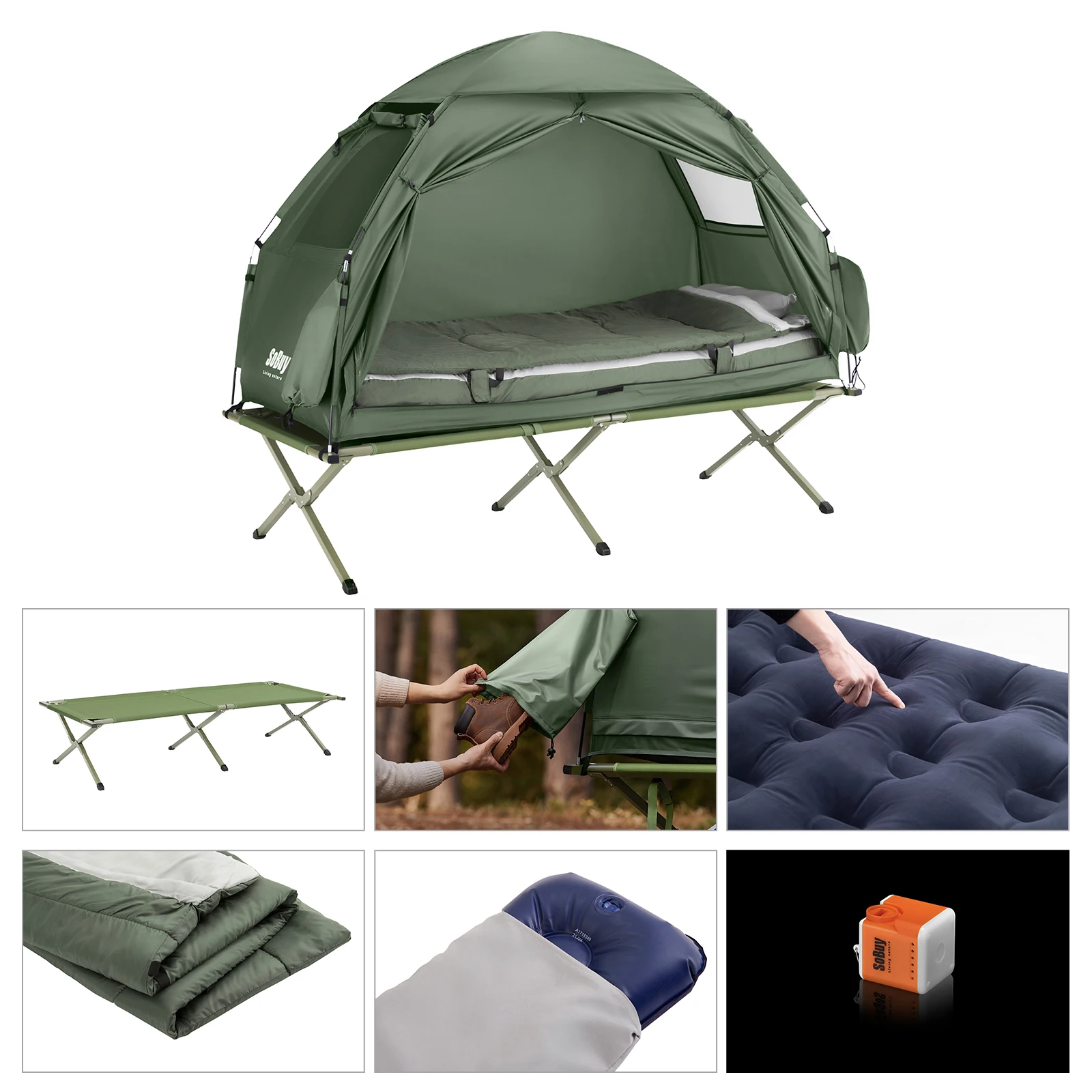 tente Camping, bivouac 1 personne (4 en 1 tentes Igloo) pompe à air électrique – Image 6