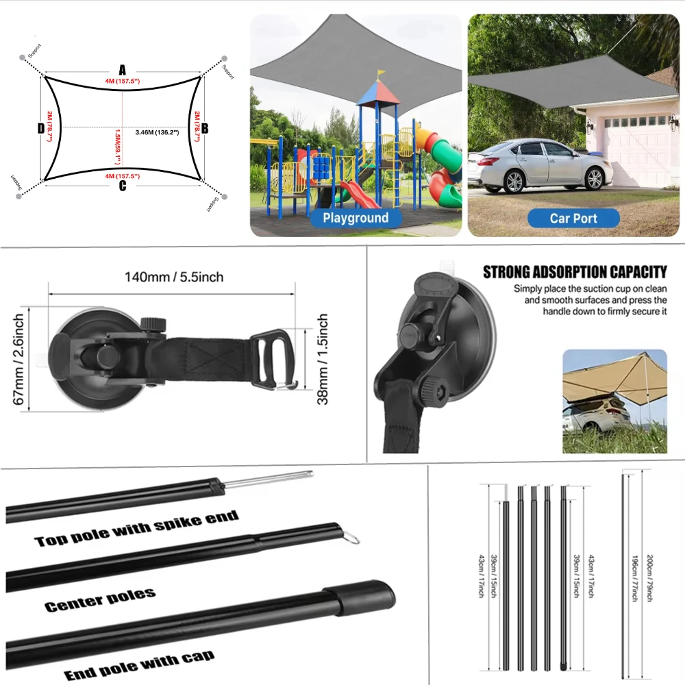 Auvent étanche 2x4M avec poteaux ventouses rétractable – Image 6