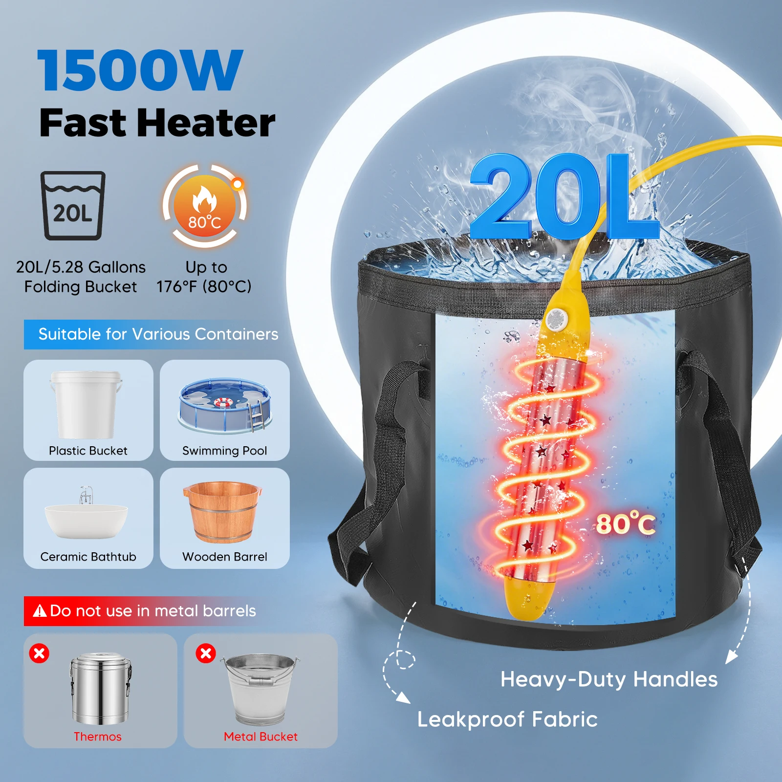 Douche de camping portable pompe rechargeable (Sac pliable de 20 L pour voyage, camping, jardin, voiture) – Image 4