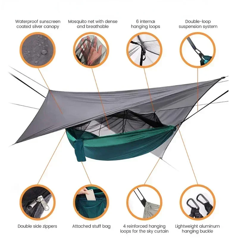 Hamac double 260x140cm, léger , moustiquaire et bache protection – Image 2