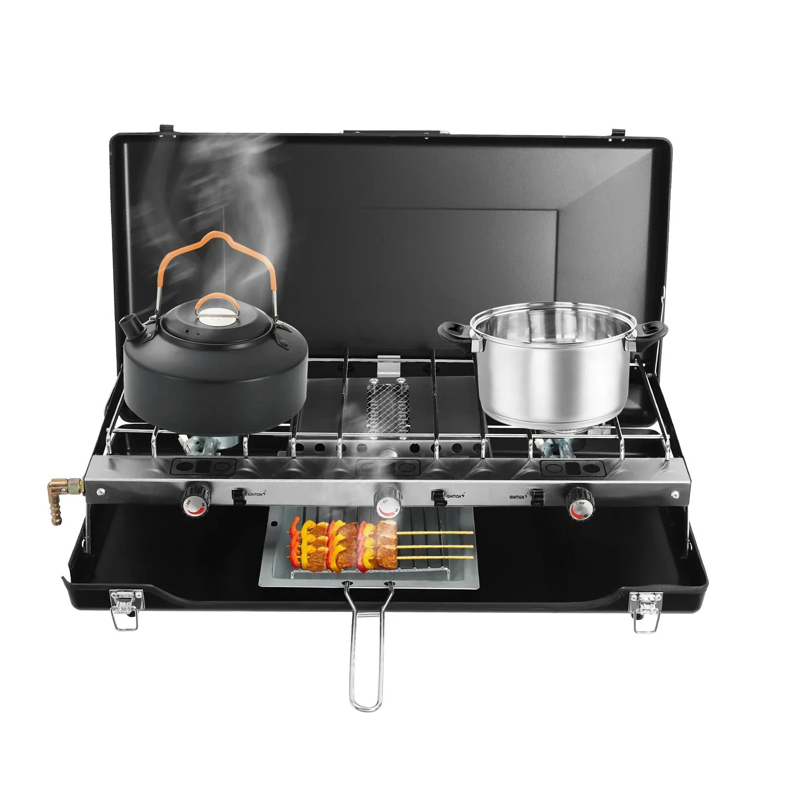 Réchaud gaz port camping, réchaud portable, 3 flammes, réchaud de camping adapté pour le camping, les barbecues, les fêtes, les pique-niques et les randonnées en plein air – Image 2