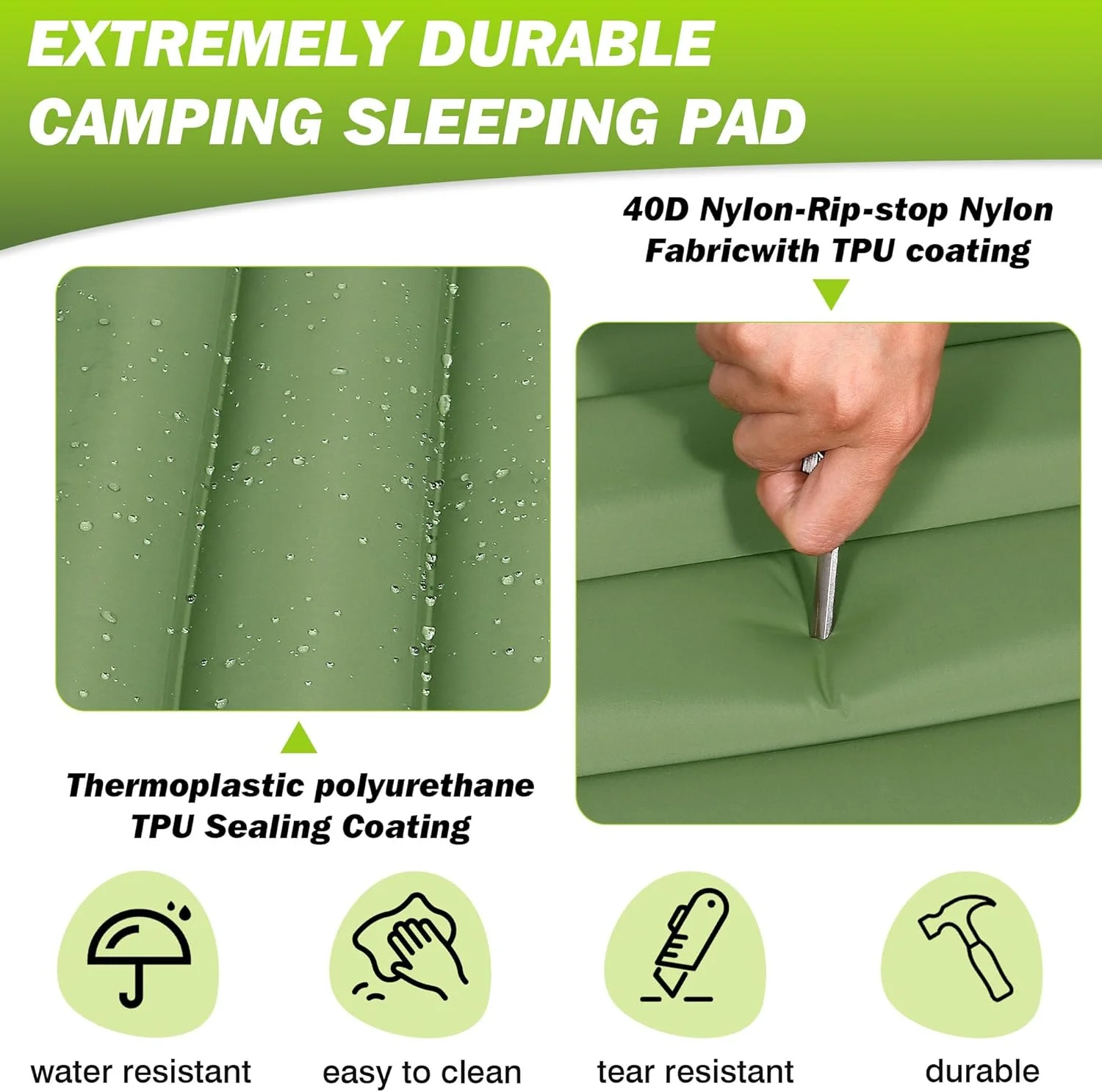 Matelas de camping auto-gonflant épais de 10 cm et compact – Image 6