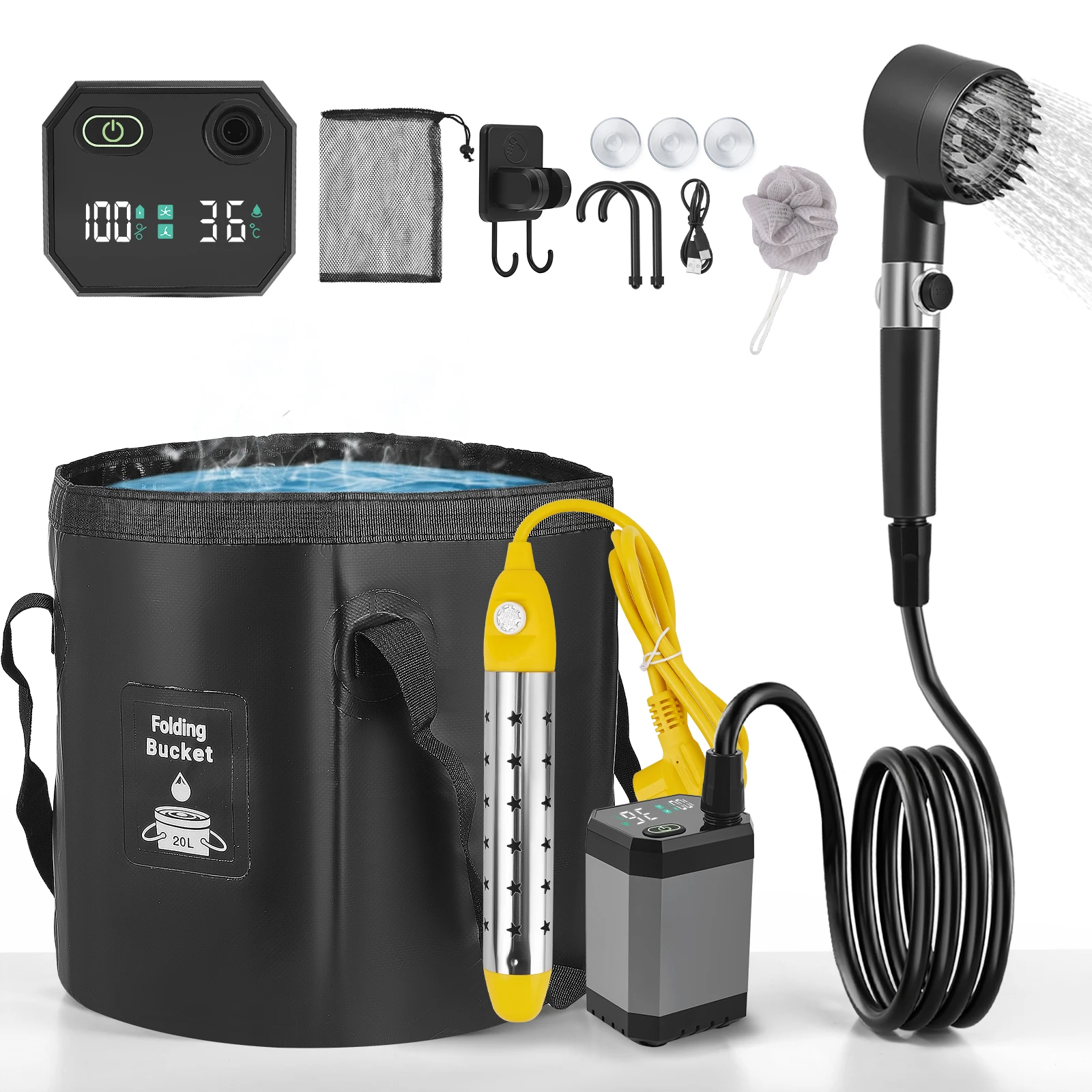 Douche de camping portable pompe rechargeable (Sac pliable de 20 L pour voyage, camping, jardin, voiture) – Image 7