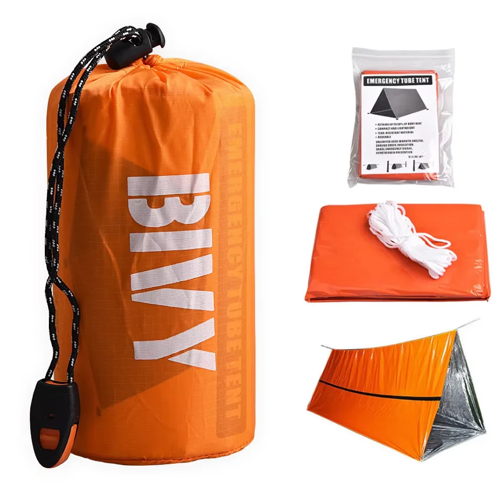 tente survie bivouac, abri d'urgence 1/2 personnes, sac de couchage, couverture thermique imperméable – Image 2