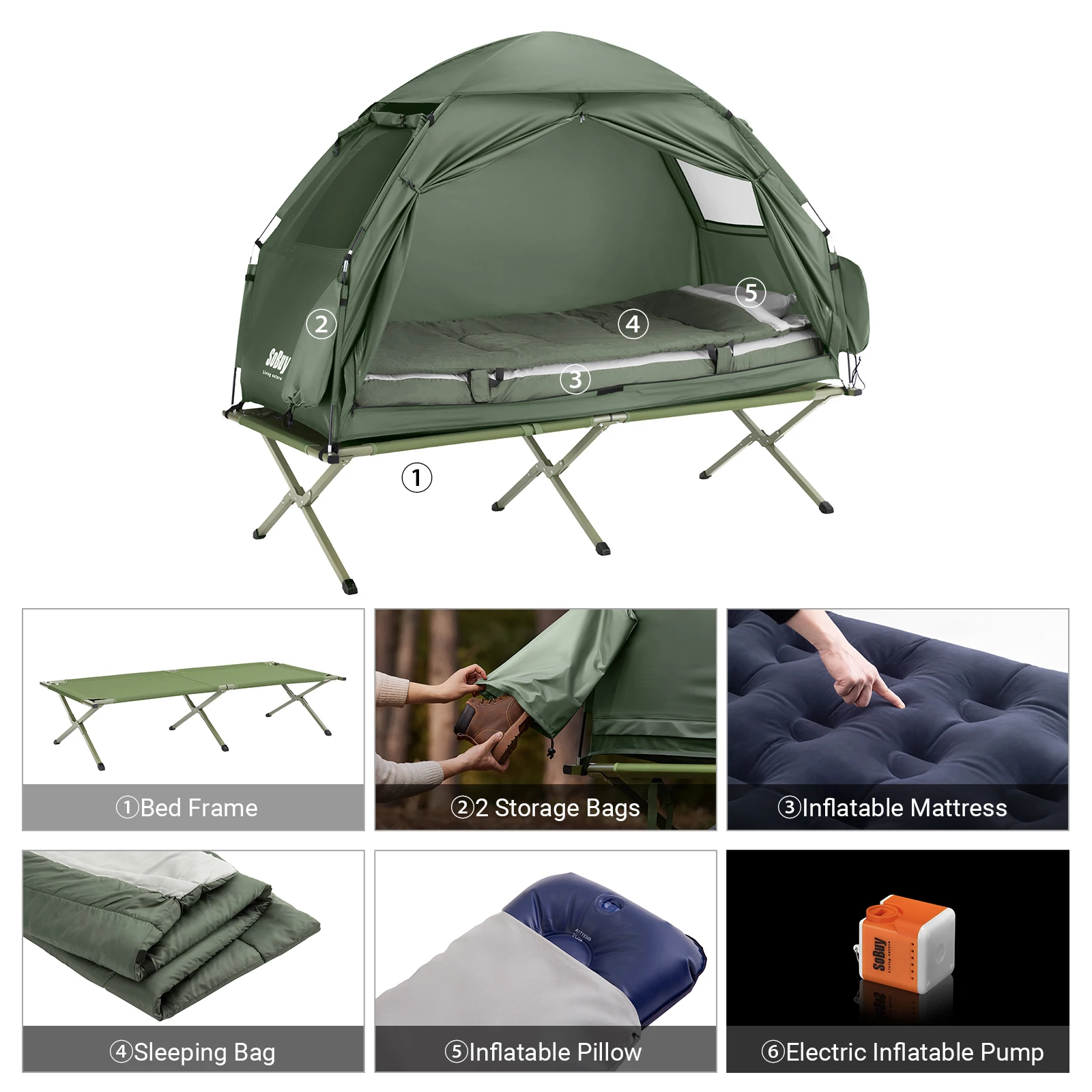 tente Camping, bivouac 1 personne (4 en 1 tentes Igloo) pompe à air électrique – Image 19