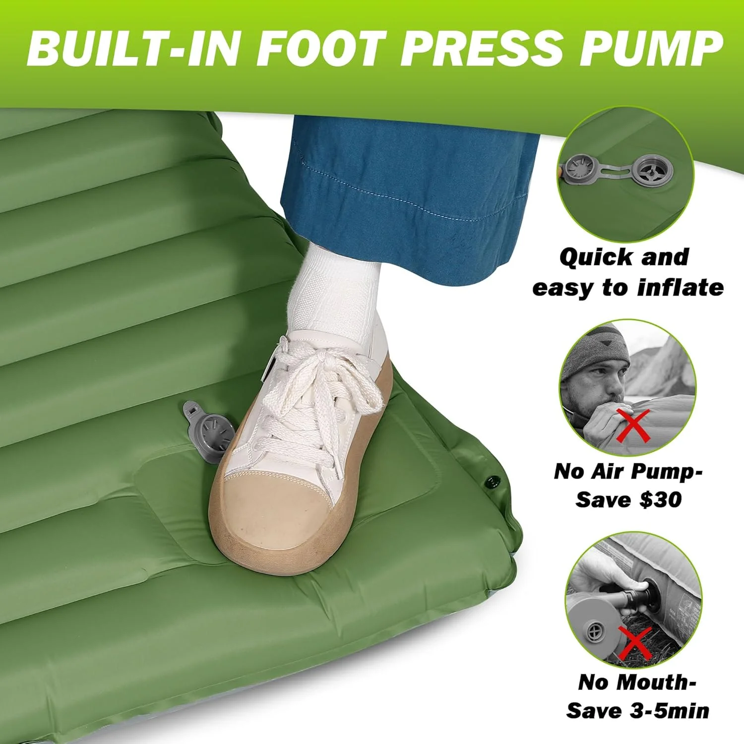 Matelas de camping auto-gonflant épais de 10 cm et compact – Image 4