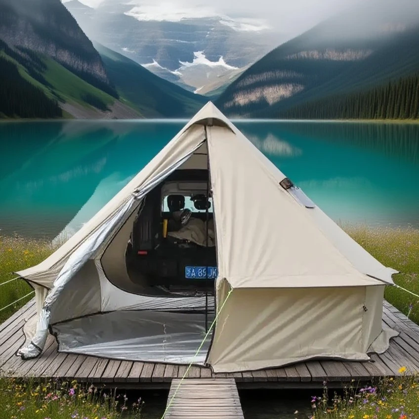 Tente coffre voiture camping avec cheminée pour poêle - 6/8 personnes – Image 3