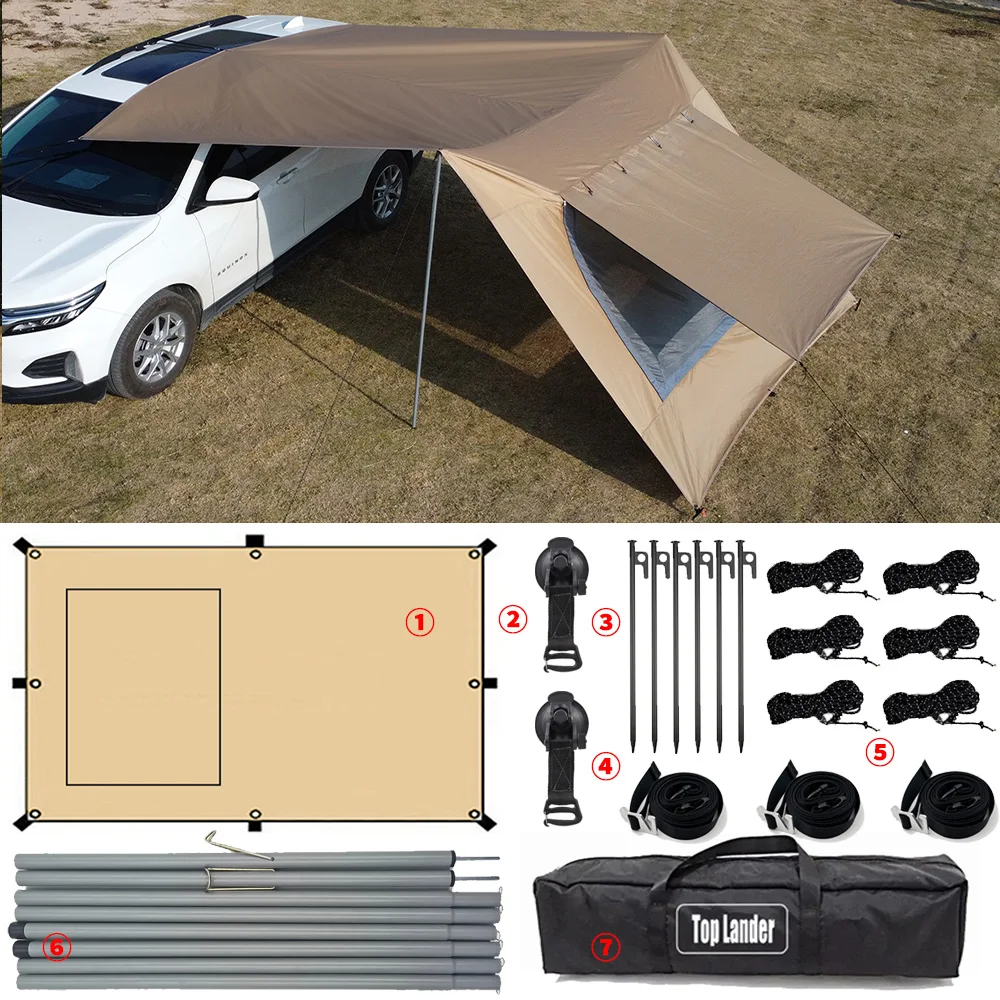 Car Tarp with Mesh Skylight Tent Camping SUV Car Awning Shelter Portable Canopy Waterproof Outdoor Shade Tourism Sun Shelter – Image 8