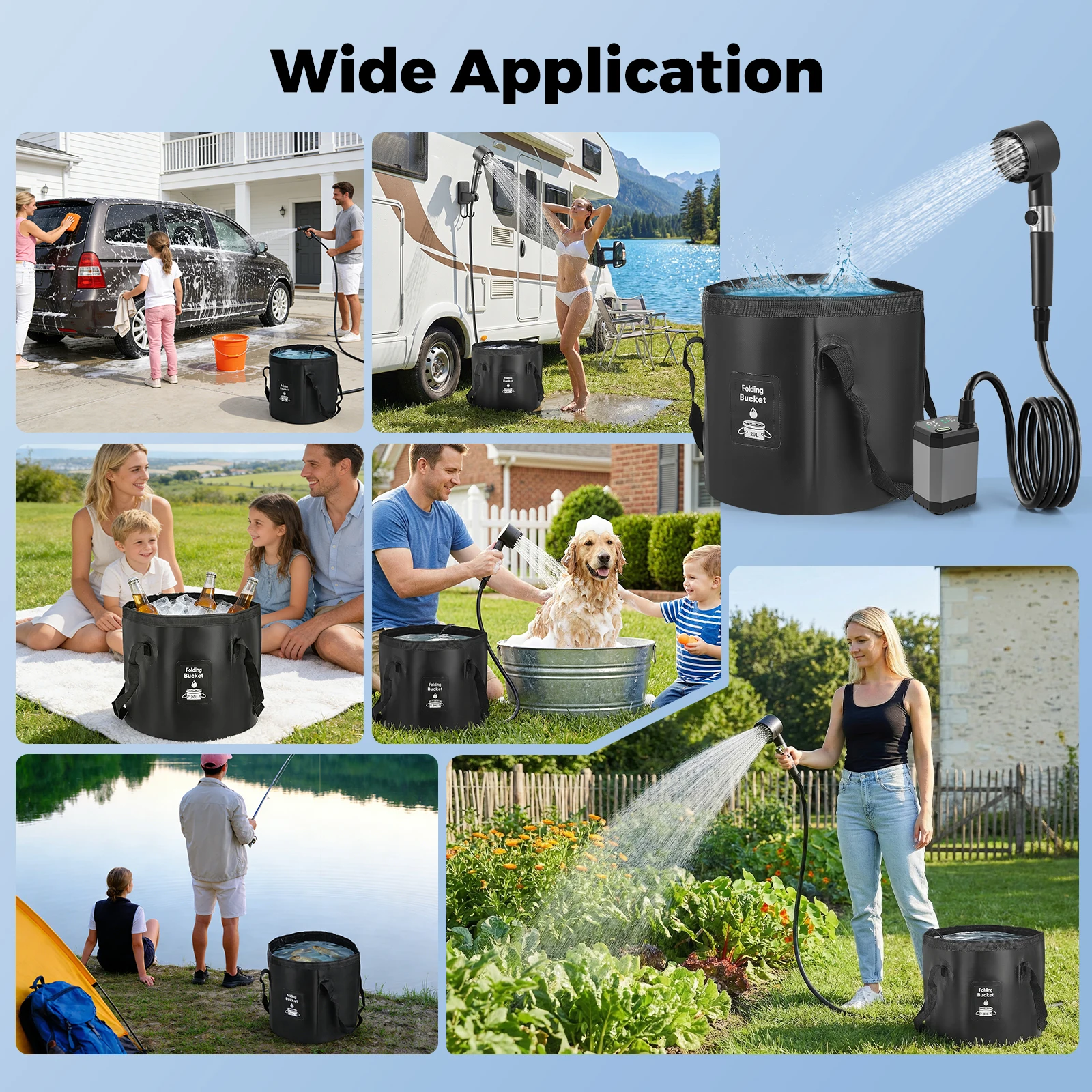 Douche de camping portable pompe rechargeable (Sac pliable de 20 L pour voyage, camping, jardin, voiture) – Image 3