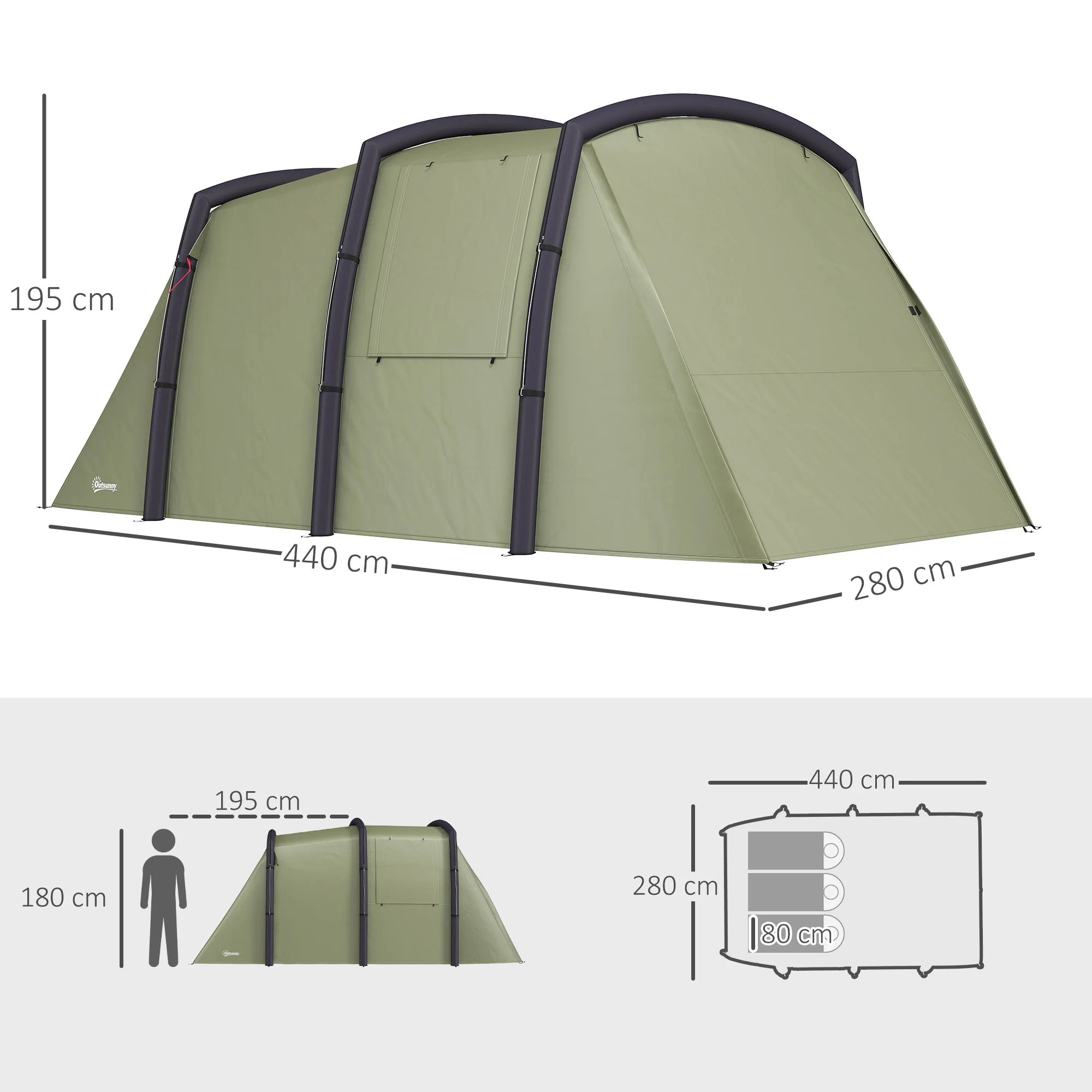 Tente tunnel gonflable 3/4 personnes Outsunny – Image 3