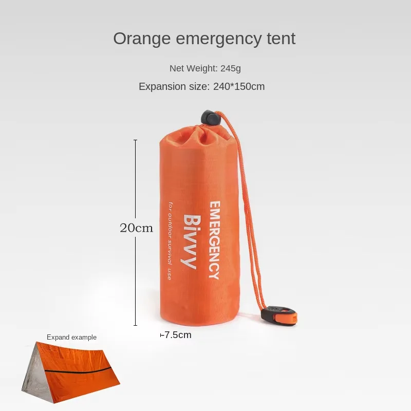 tente survie bivouac, abri d'urgence 1/2 personnes, sac de couchage, couverture thermique imperméable – Image 5