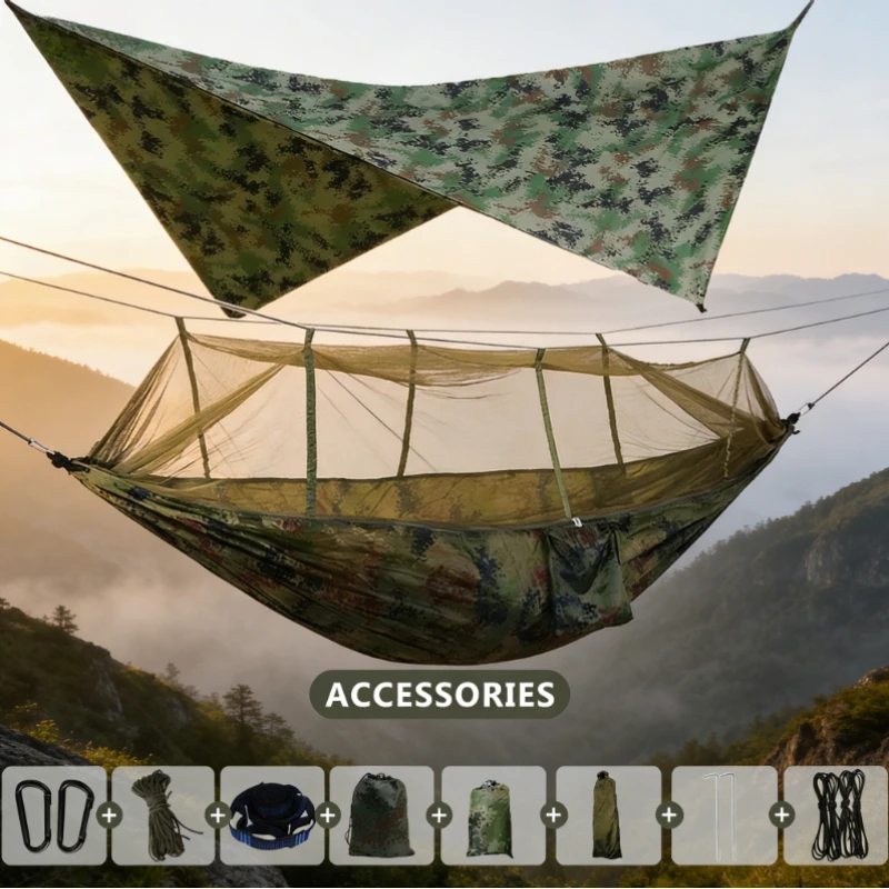 Hamac double 260x140cm, léger , moustiquaire et bache protection