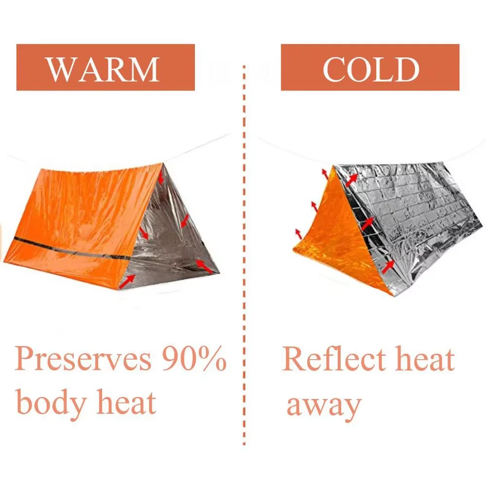 tente survie bivouac, abri d'urgence 1/2 personnes, sac de couchage, couverture thermique imperméable – Image 4
