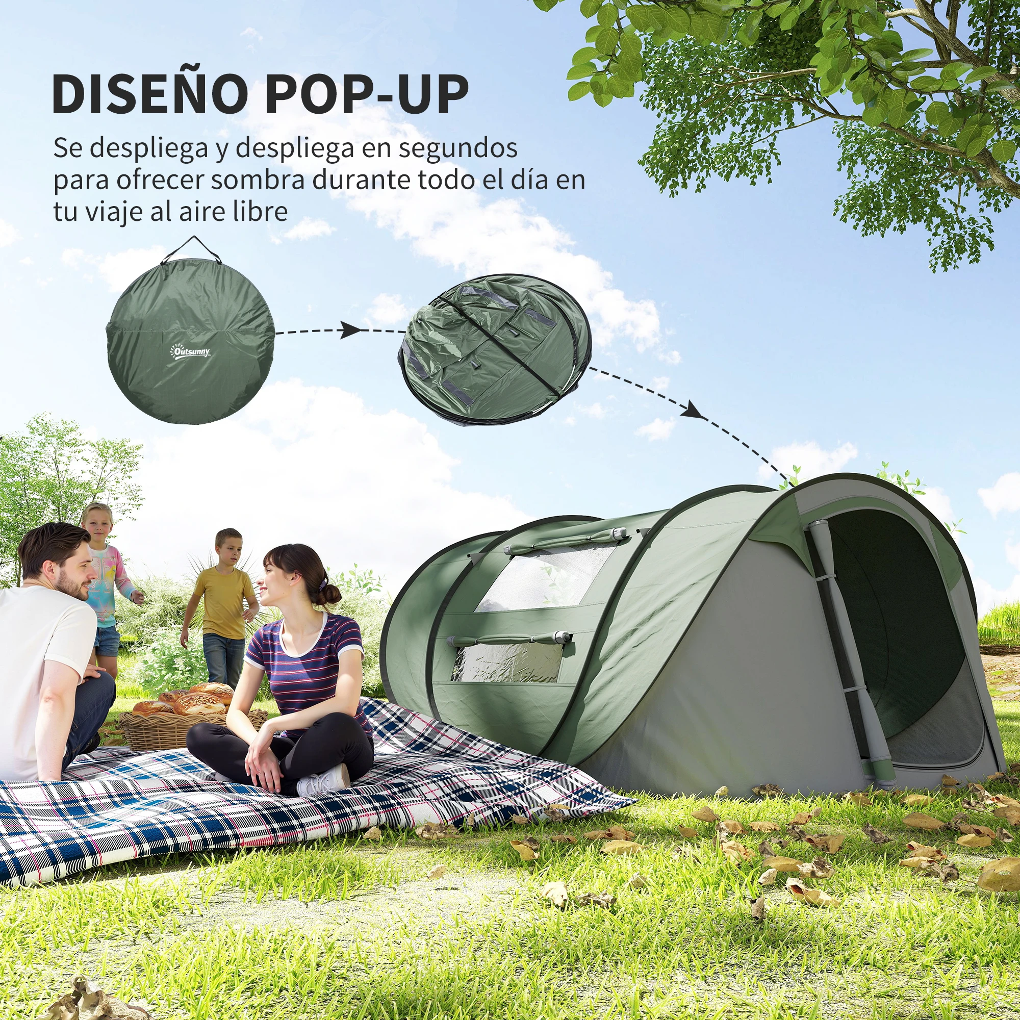 Tente camping 3/4 personnes,1 chambre, pop-up 5 s Outsunny, – Image 3