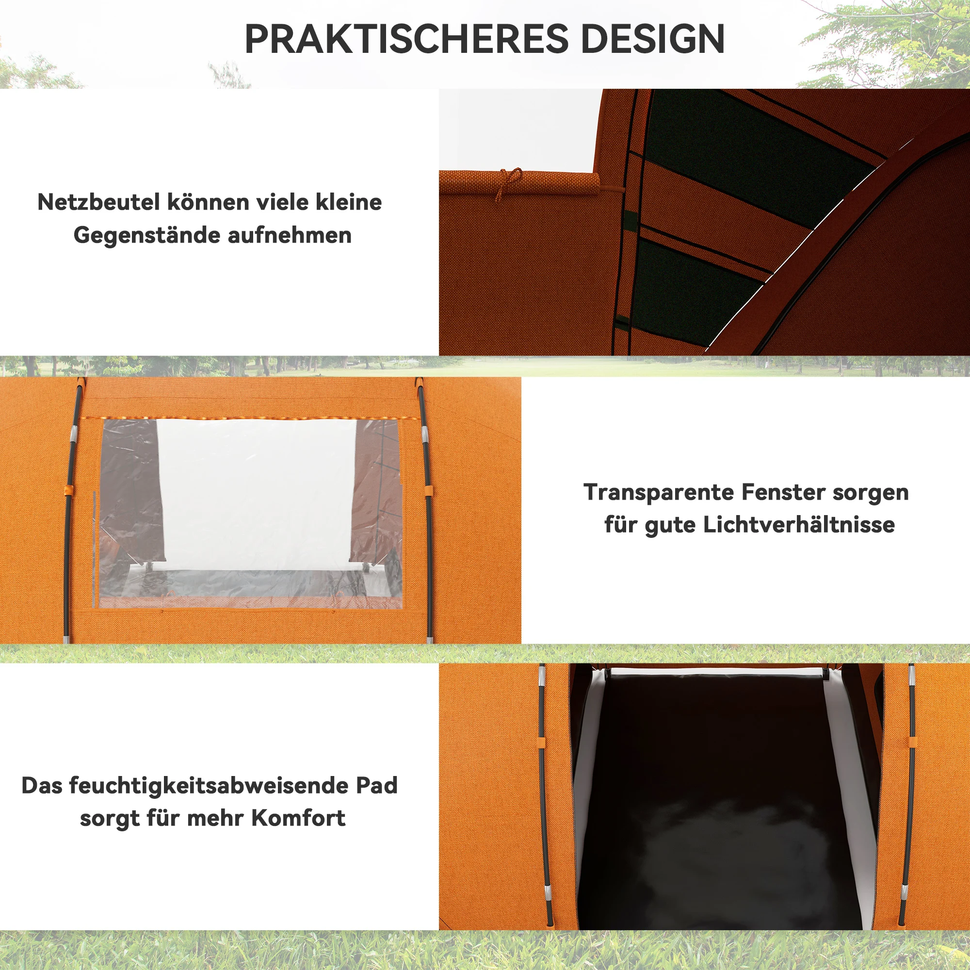 Tente tunnel étanche 2/4 personnes, 430l x 240L x 170Hcm Orange – Image 5