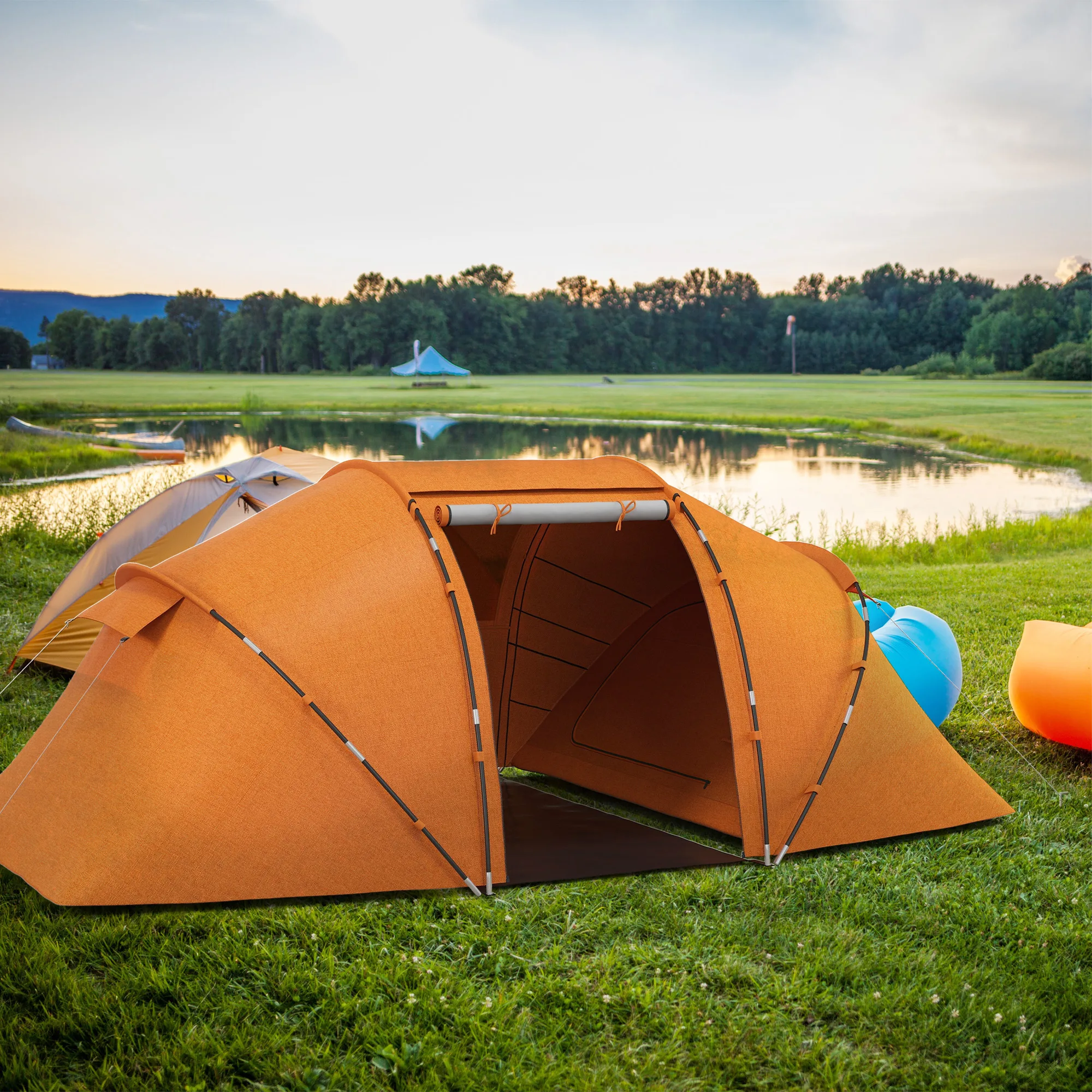 Tente tunnel étanche 2/4 personnes, 430l x 240L x 170Hcm Orange – Image 2