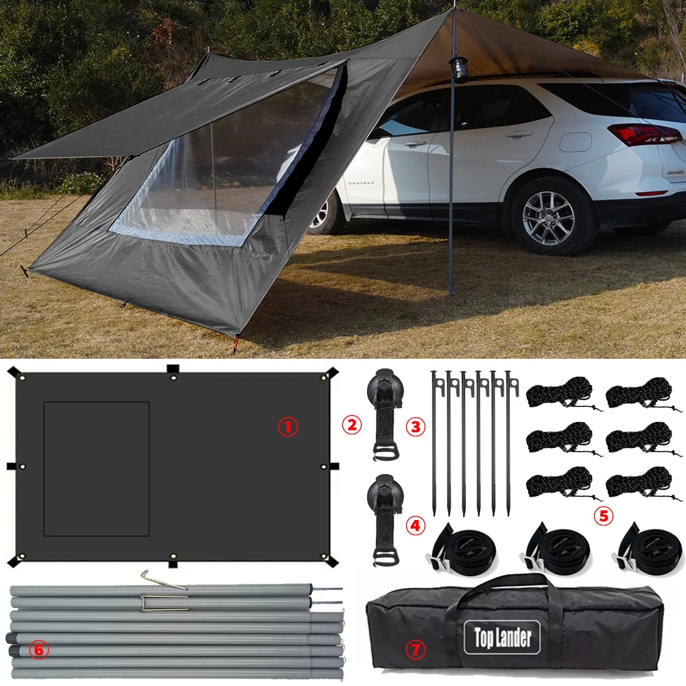Car Tarp with Mesh Skylight Tent Camping SUV Car Awning Shelter Portable Canopy Waterproof Outdoor Shade Tourism Sun Shelter – Image 10