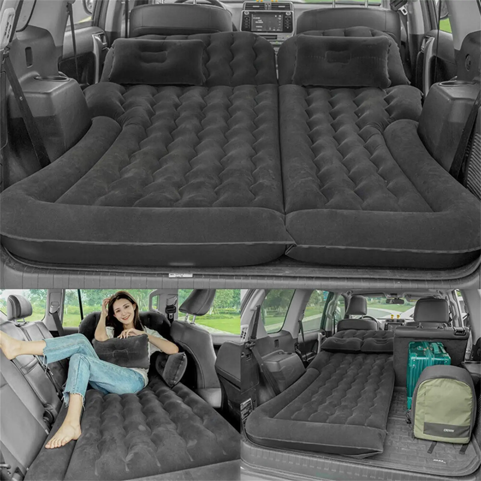 Matelas gonflable voiture (pompe et oreiller integrés) Siège arrière