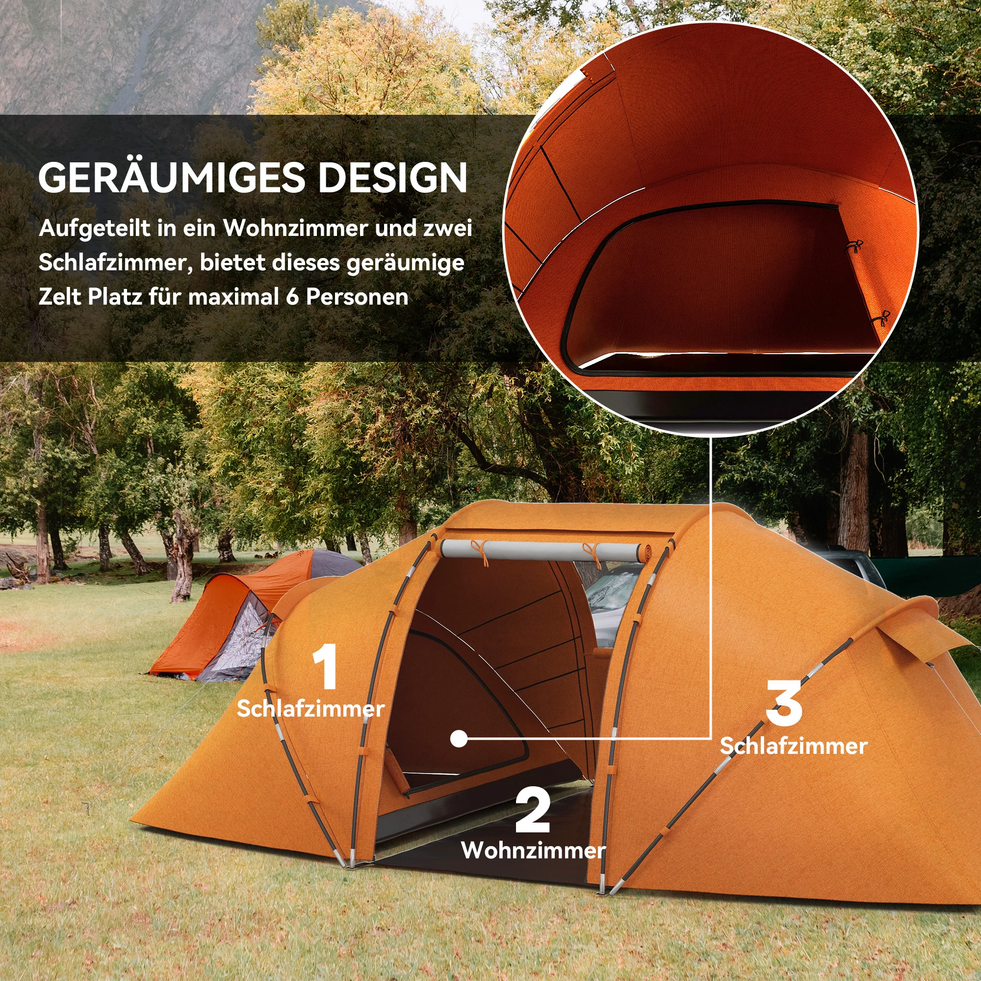 Tente tunnel étanche 2/4 personnes, 430l x 240L x 170Hcm Orange – Image 4