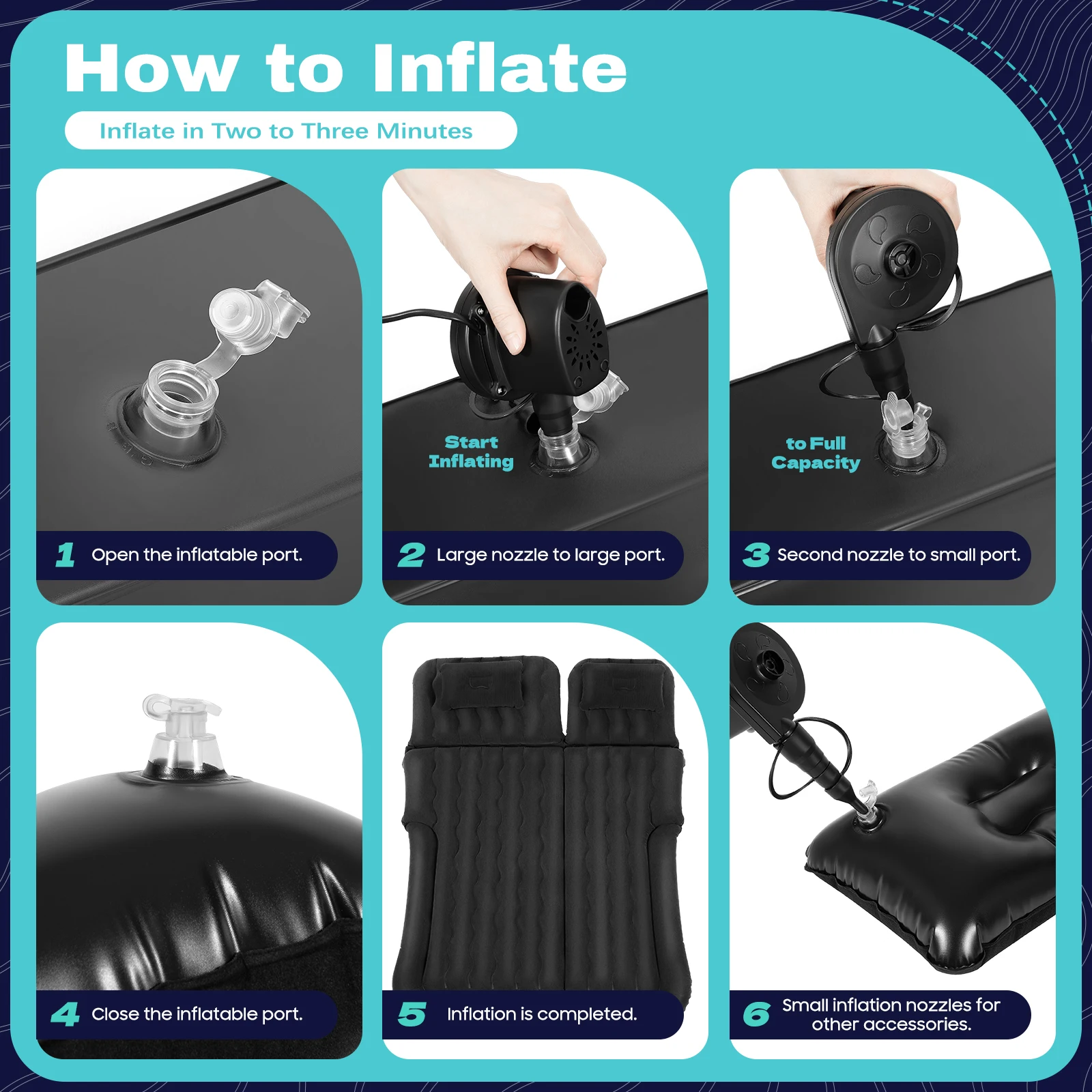 Matelas gonflable voiture (pompe et oreiller integrés) Siège arrière – Image 10