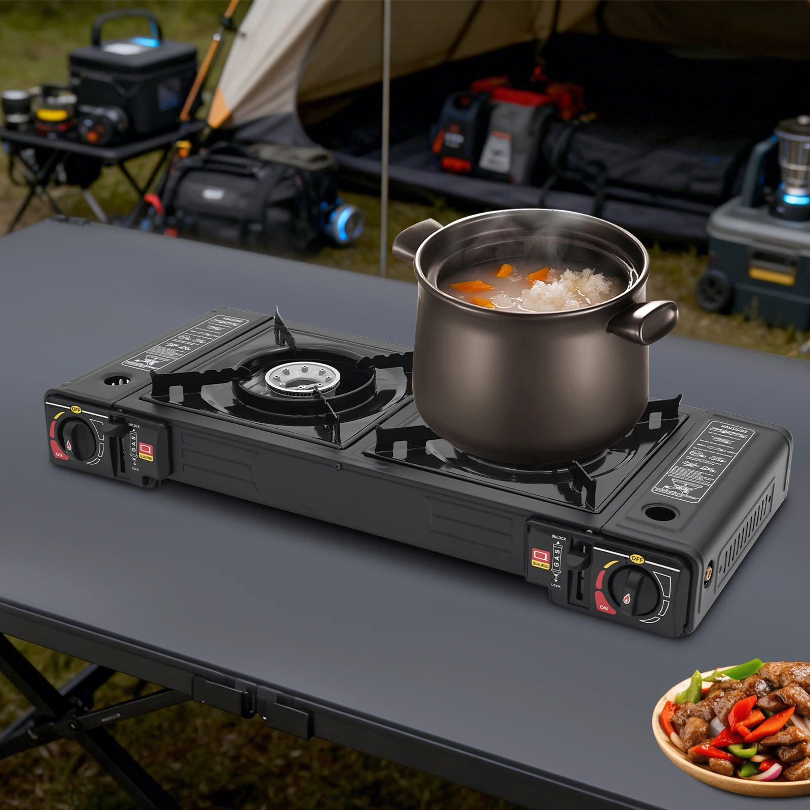 Réchaud de camping portable à 2 brûleurs, réchaud à gaz butane – Image 3