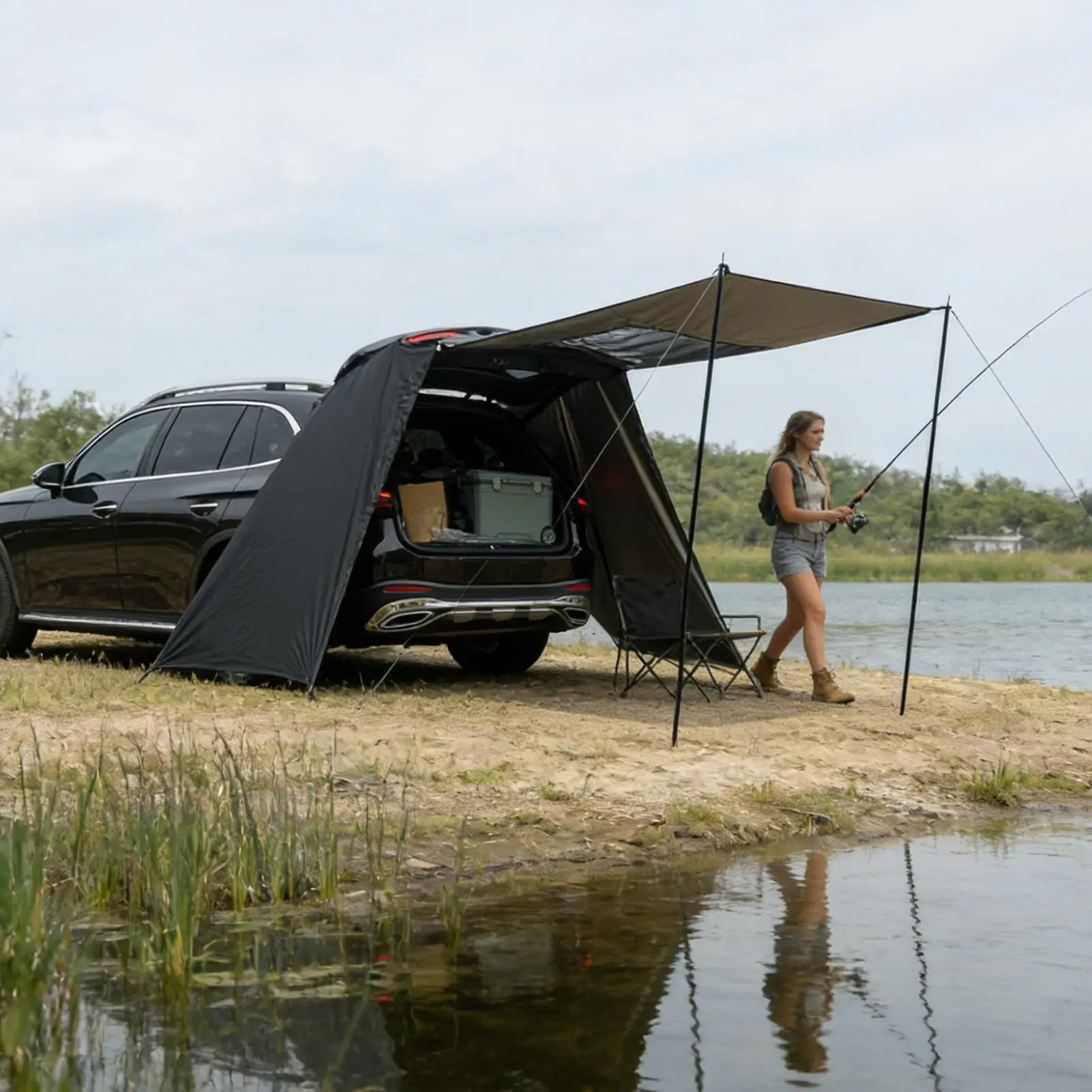 Tente de coffre voiture, respirante, réglable, imperméable, résistante aux UV, avec auvent pour SUV , monospace, berline – Image 3