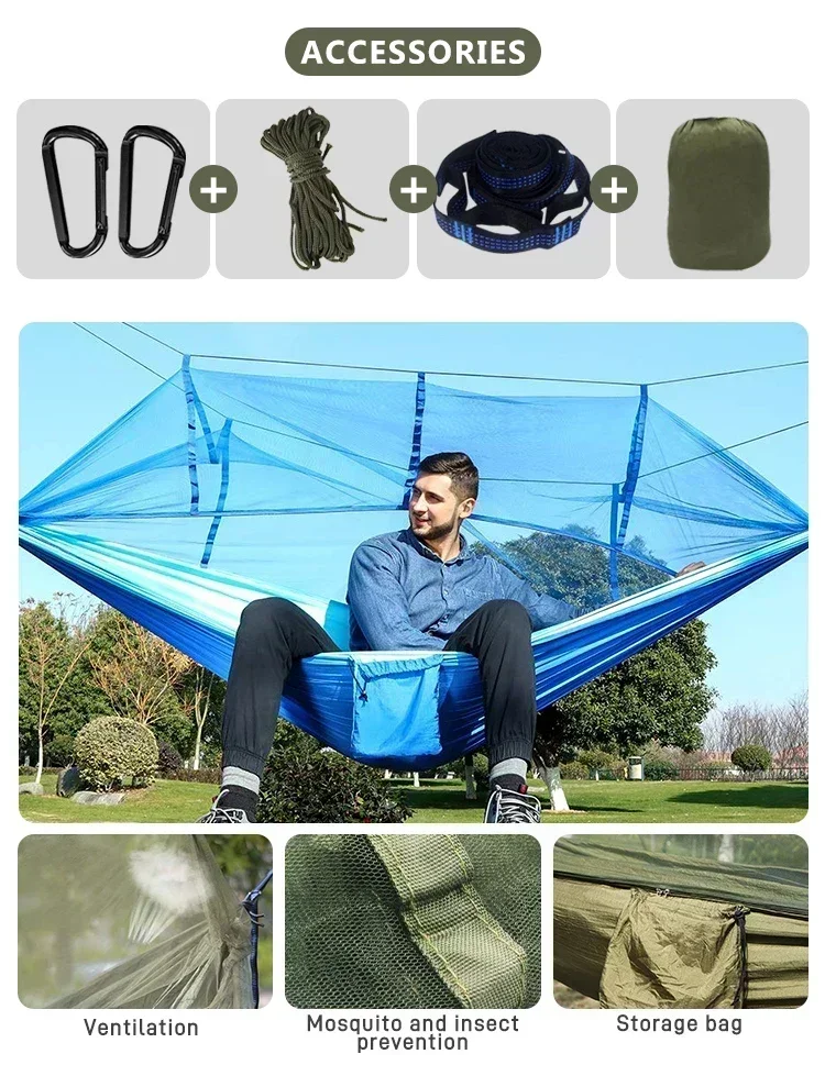 Hamac double 260x140cm, léger , moustiquaire et bache protection – Image 20