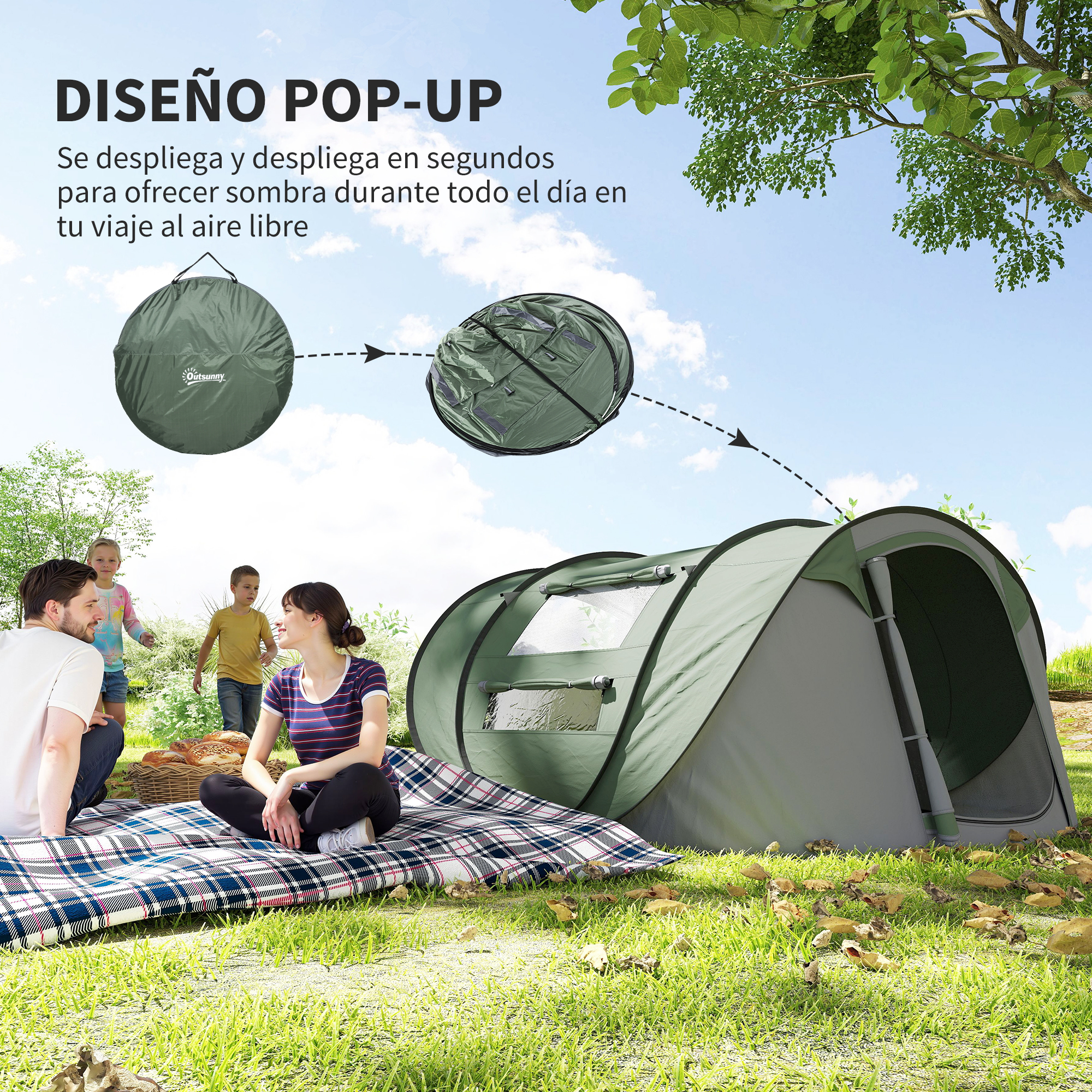 Tente camping 3/4 personnes,1 chambre, pop-up 5 s Outsunny, – Image 9