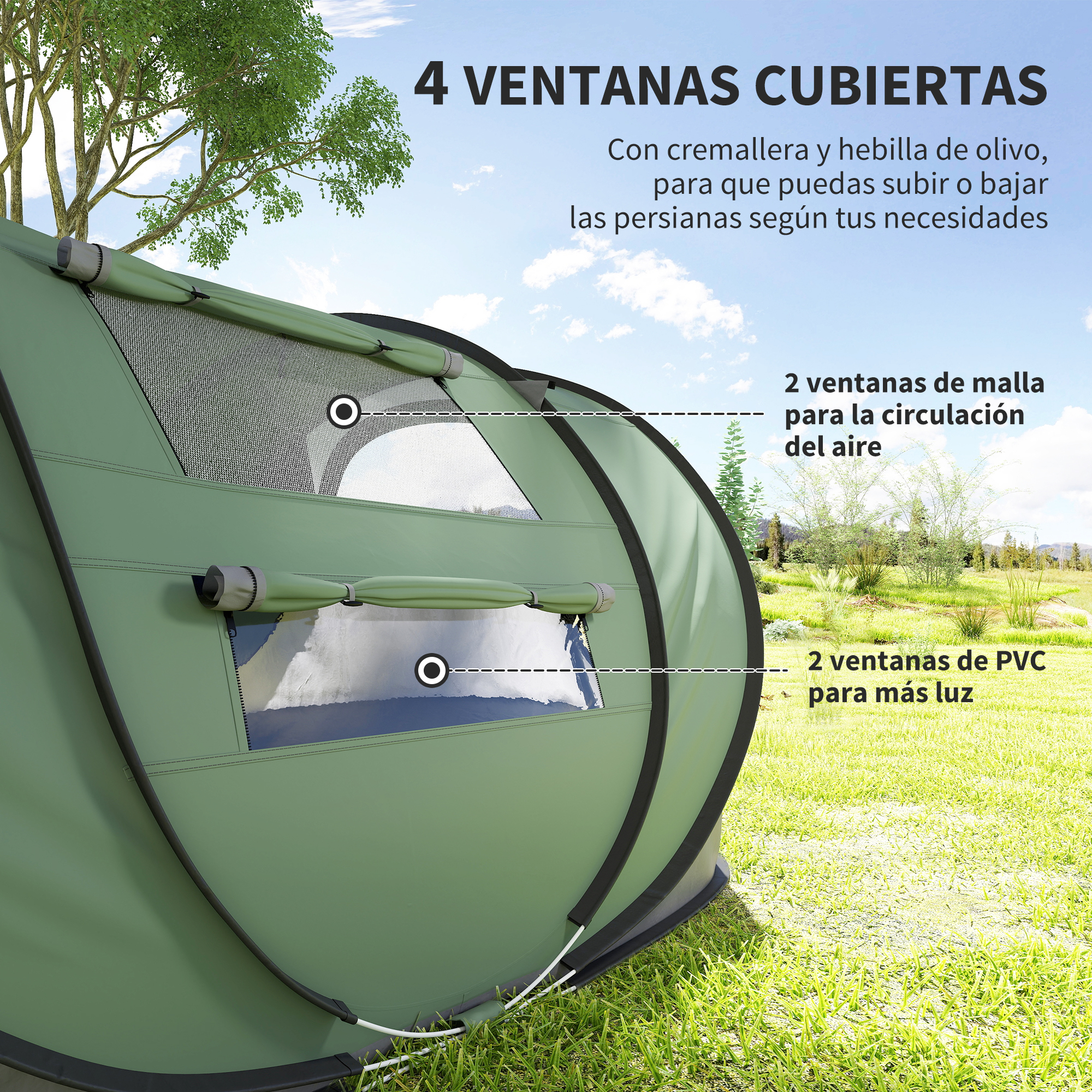 Tente camping 3/4 personnes,1 chambre, pop-up 5 s Outsunny, – Image 12