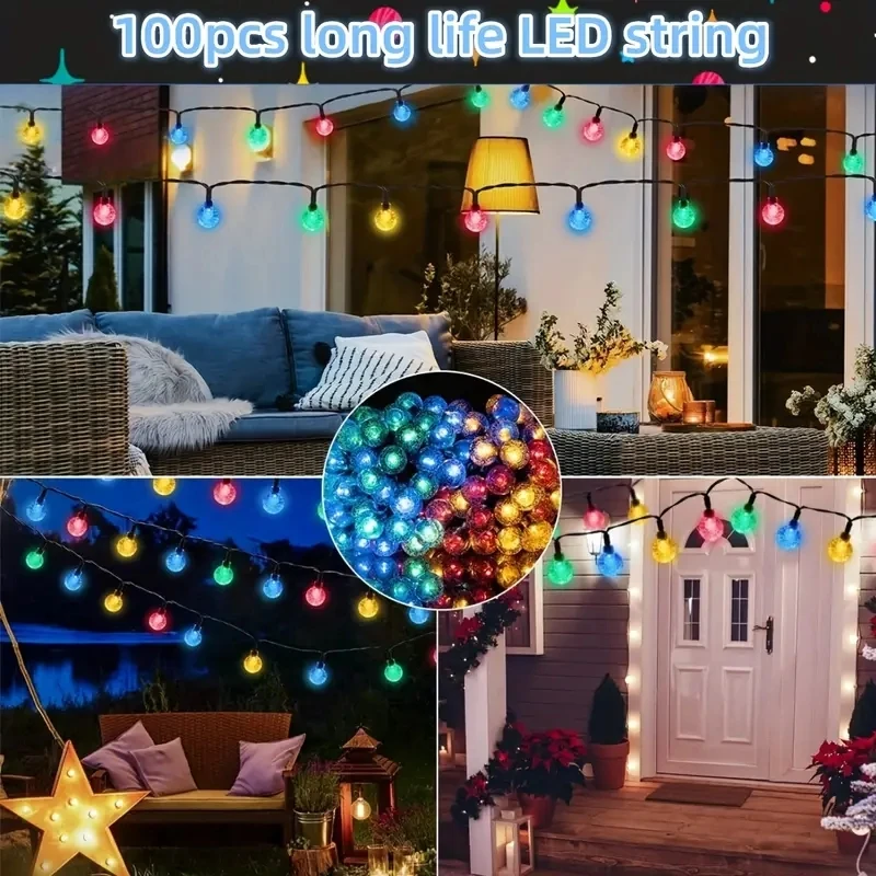 Guirlande lumineuse solaire étanche à bulles de 5 m/6,5 m, extérieure décoration – Image 2