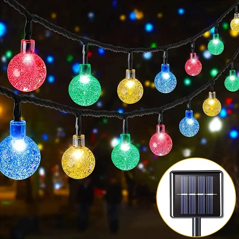 Guirlande lumineuse solaire étanche à bulles de 5 m/6,5 m, extérieure décoration